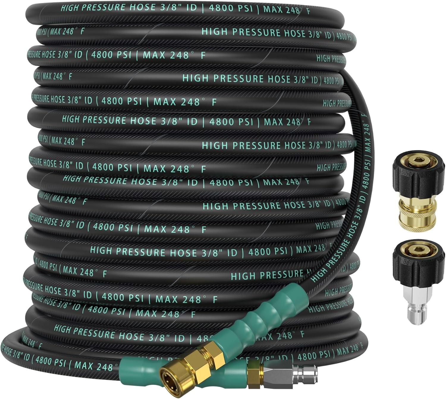 3/8" 4800PSI Pressure Washer Hose 25FT with 360° Swivel Quick Connect, Flexible Kink Resistant Steel Wire Braided & Durable Rubber for Hot/Cold Water, Power Washer Hose With M22 14mm Adapter