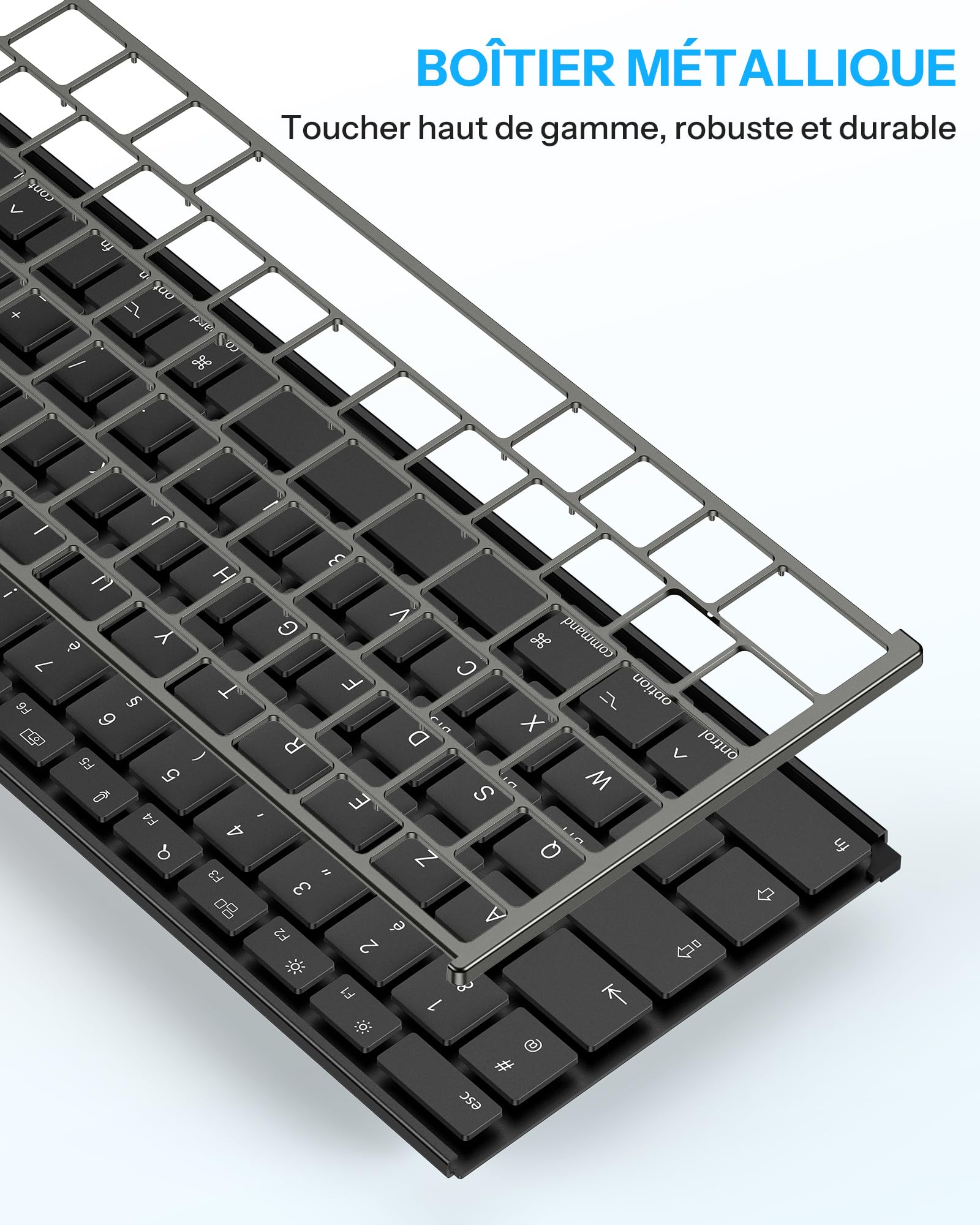 OMOTON Clavier Bluetooth pour Mac, Clavier sans Fil Métal Rechargeable Multi-dispositifs avec 3 Canaux Bluetooth pour Apple Mac Pro/Mini, MacBook Pro/Air, iMac, AZERTY Français