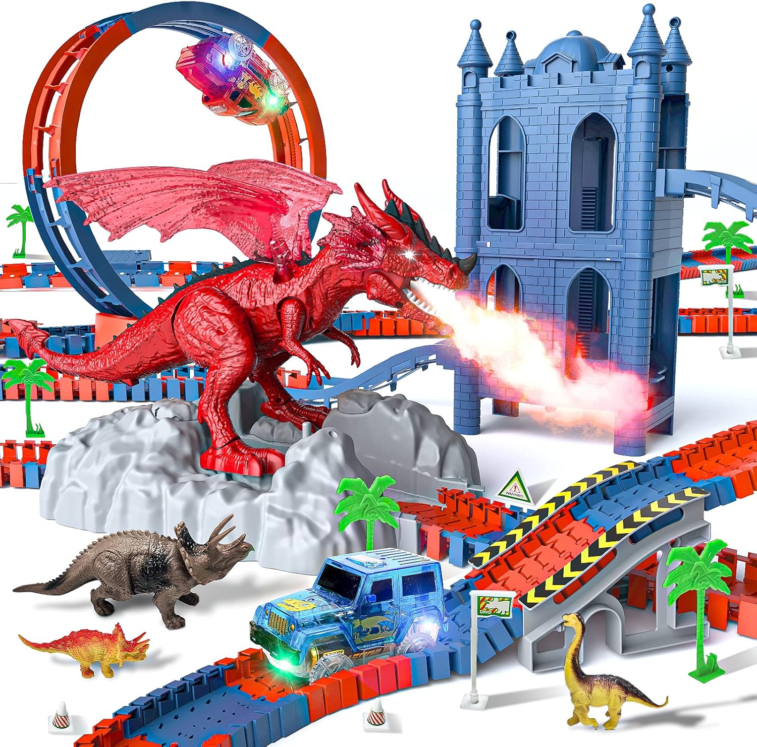 Flash Deals - 80% OFF Dinosaur Toys Race Track with 2 Race Cars, 230 Piece Flexible Train Tracks with 9 Assorted Dinosaur and Castle, Create A Dinosaur World Road, Best Gift for 3 4 5 6 Years Old Toddlers Boys and Girls Super Cheap 🛒 Dinosaur Toys Race Track with 2 Race Cars, 230 Piece Flexible Train Tracks with 9 Assorted Dinosaur and Castle, Create A Dinosaur World Road, Best Gift for 3 4 5 6 Years Old Toddlers Boys and Girls