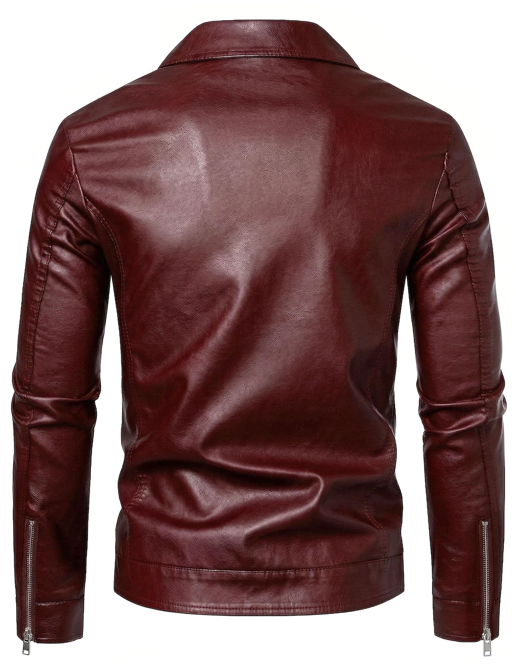 Veste en cuir synthétique pour homme - Coupe-vent - Pour motard - Noir