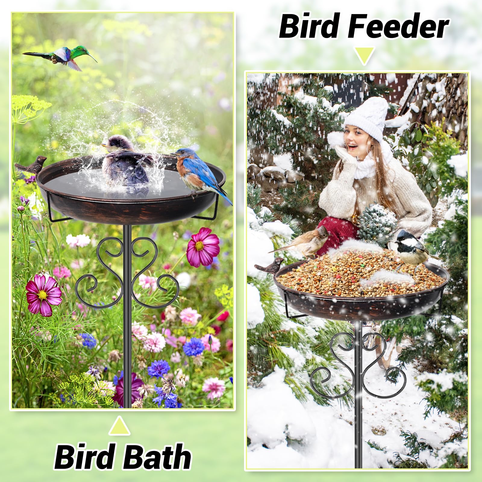 Vogelbad, staand, 30,5 cm, winterbestendig, vorstbestendig, metalen kom, waterbad voor vogels, buiten, tuin, vogelbak, bak, waterbak, badkuip, voer ( vogelbad