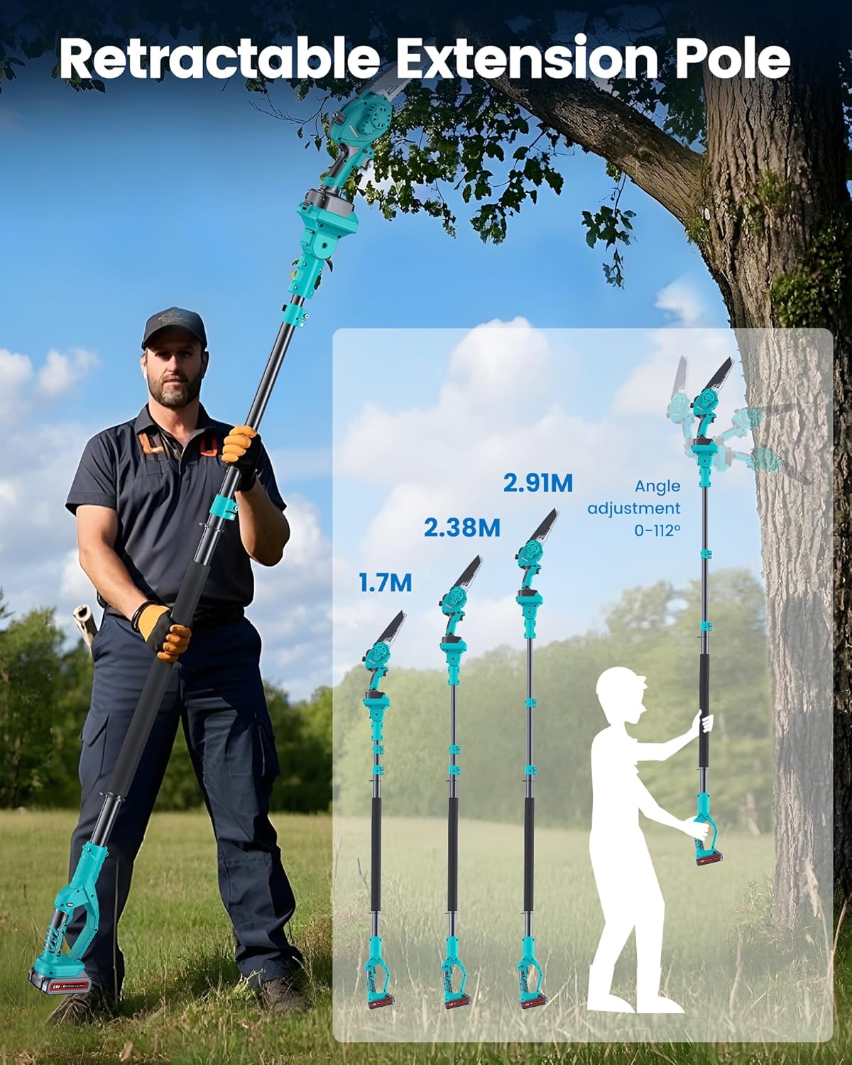 Cordless Pole Saw&Mini Chainsaw,2-in-1 6 inch Electric Handheld Chain Saw with 2pcs 2000mAh Rechargeable Batteries,Pole Saws with Extension Pole for Tree Trimming Wood Cutting,Ideal Gifts for Men Dad - Image 3