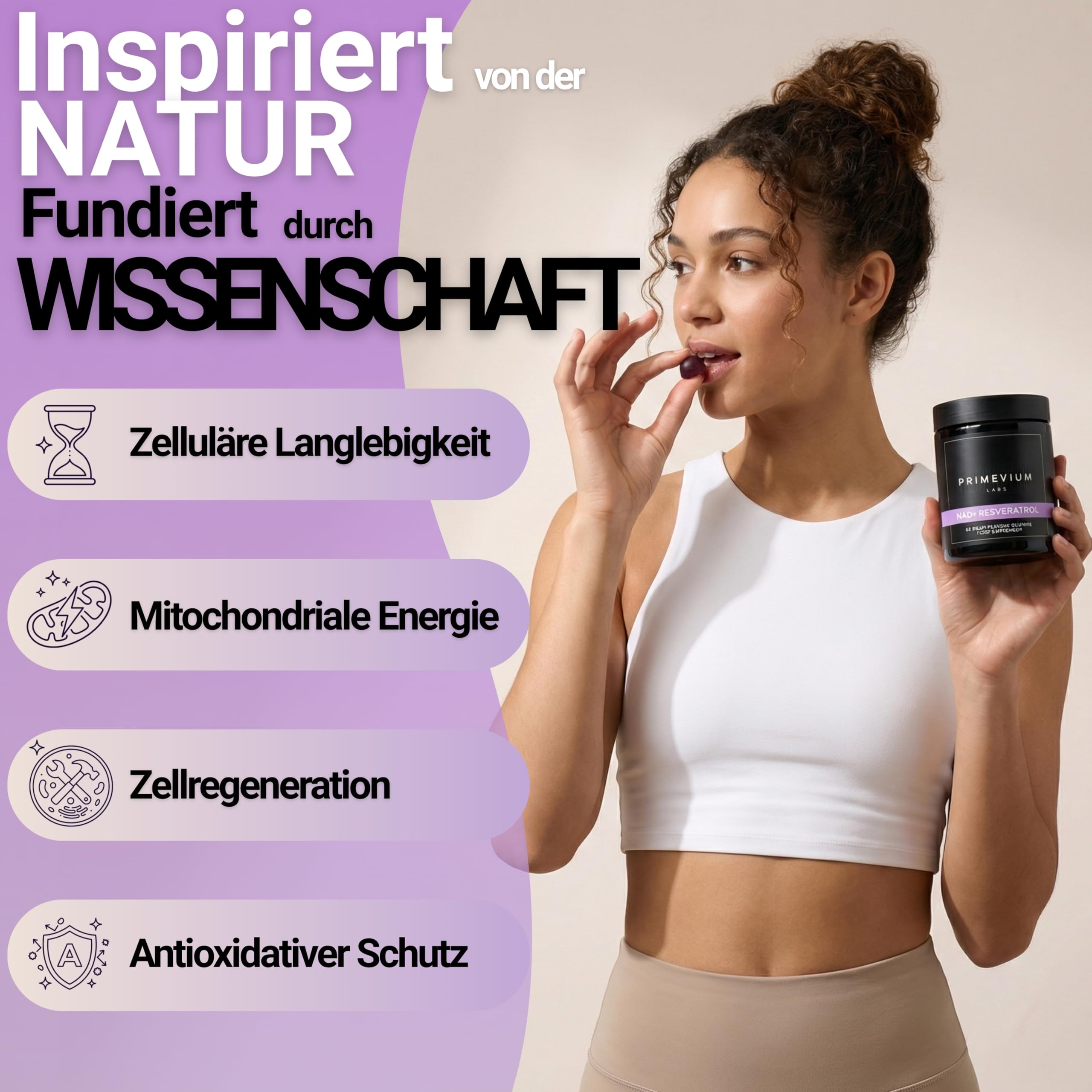 NAD+ Resveratrol Ergänzung mit Quercetin - 60 Gummies - 850 mg pro Portion - NAD Plus - Anti-Aging Nahrungsergänzungsmittel - Zuckerfrei - Vegan - Primevium Labs