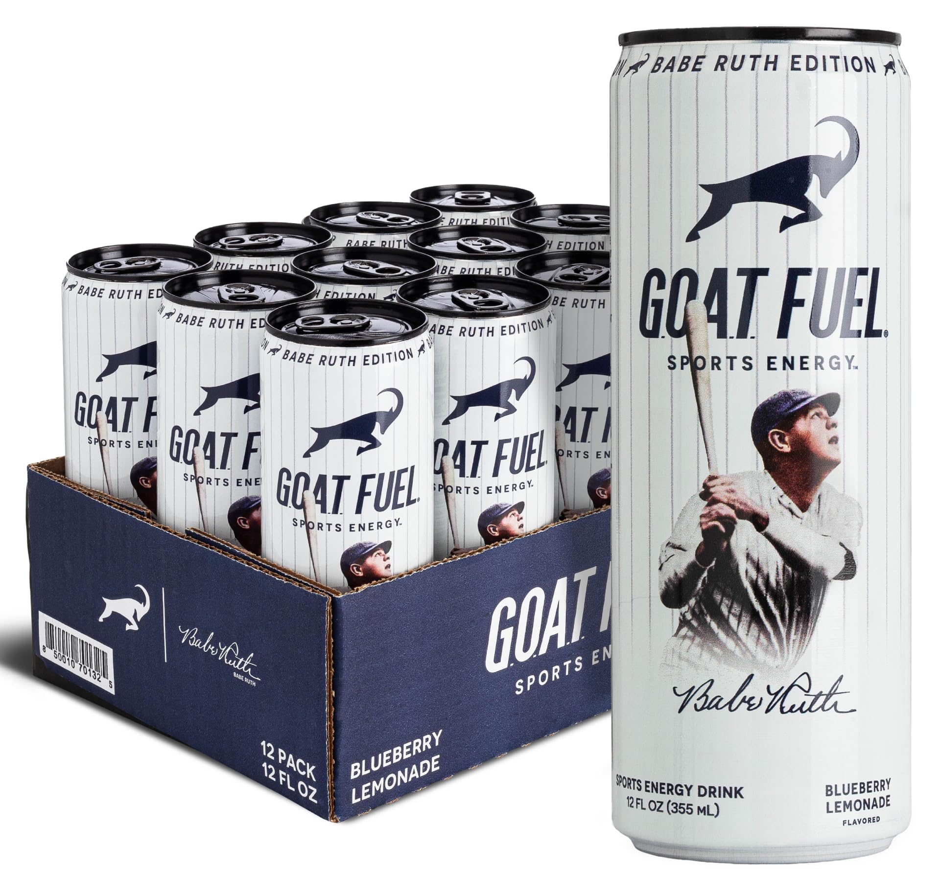 G.O.A.T. Fuel Energy Drink, Co-Founded by Jerry Rice, Natural Caffeine, Electrolytes, BCAAs, Cordyceps Mushrooms & Antioxidants, Light Carbonation Pre Workout, 12 Pack, 12 FL Oz, Blueberry Lemonade