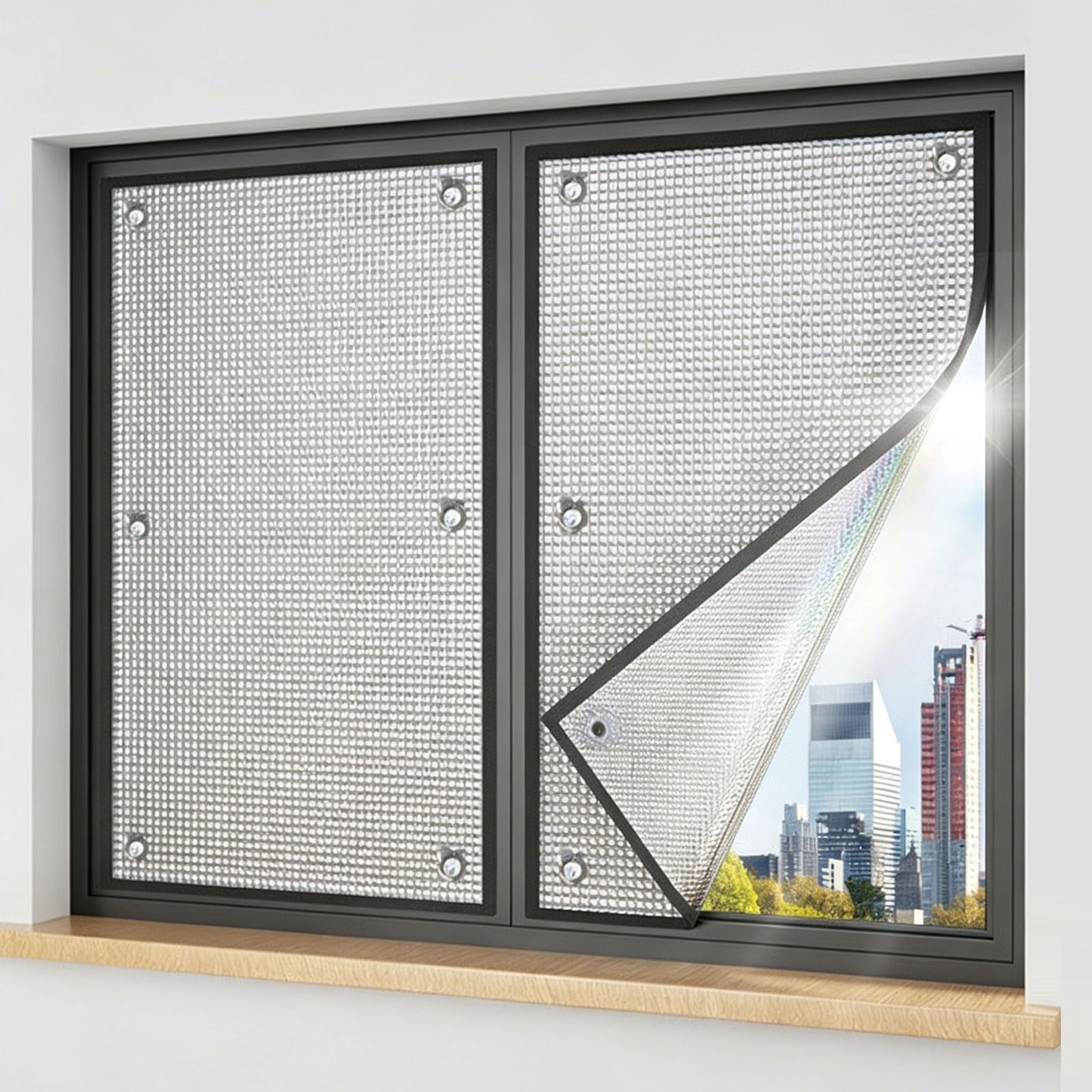 Anti-UV Aluminum Foil Sun Blocking Privacy Window Film with Suction Cups Insulation Board, Easy to Install for Balconies, Home(Black,40x200cm (16x79in))