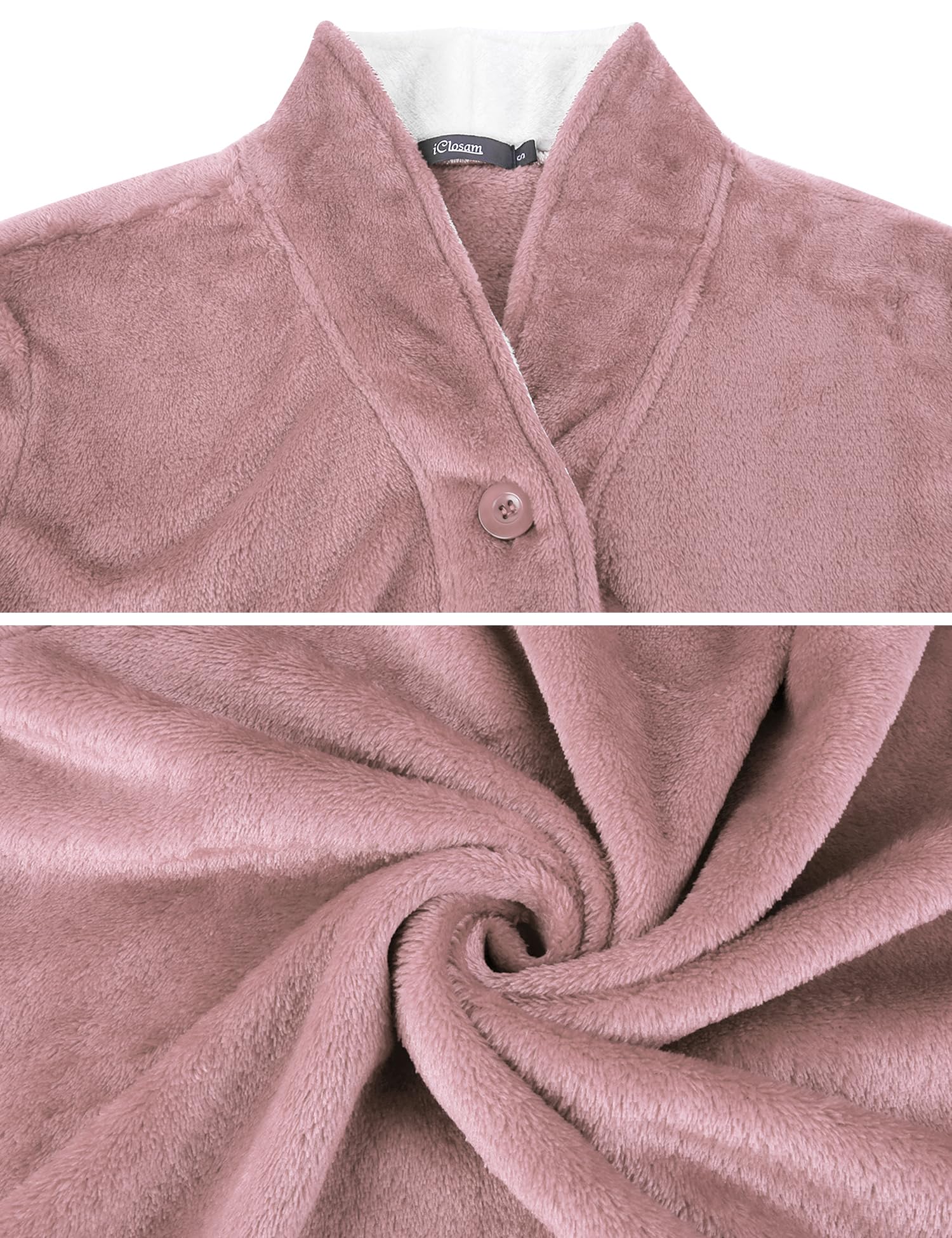 iClosam Pijama Invierno Mujer Franela Suave Conjunto de Pijamas con Botones | Manga Larga, Cuello Solapa, Bolsillos Frontales, 2 Piezas, Tacto Suave, Calor Interior, Ropa de Dormir, Estación Fría