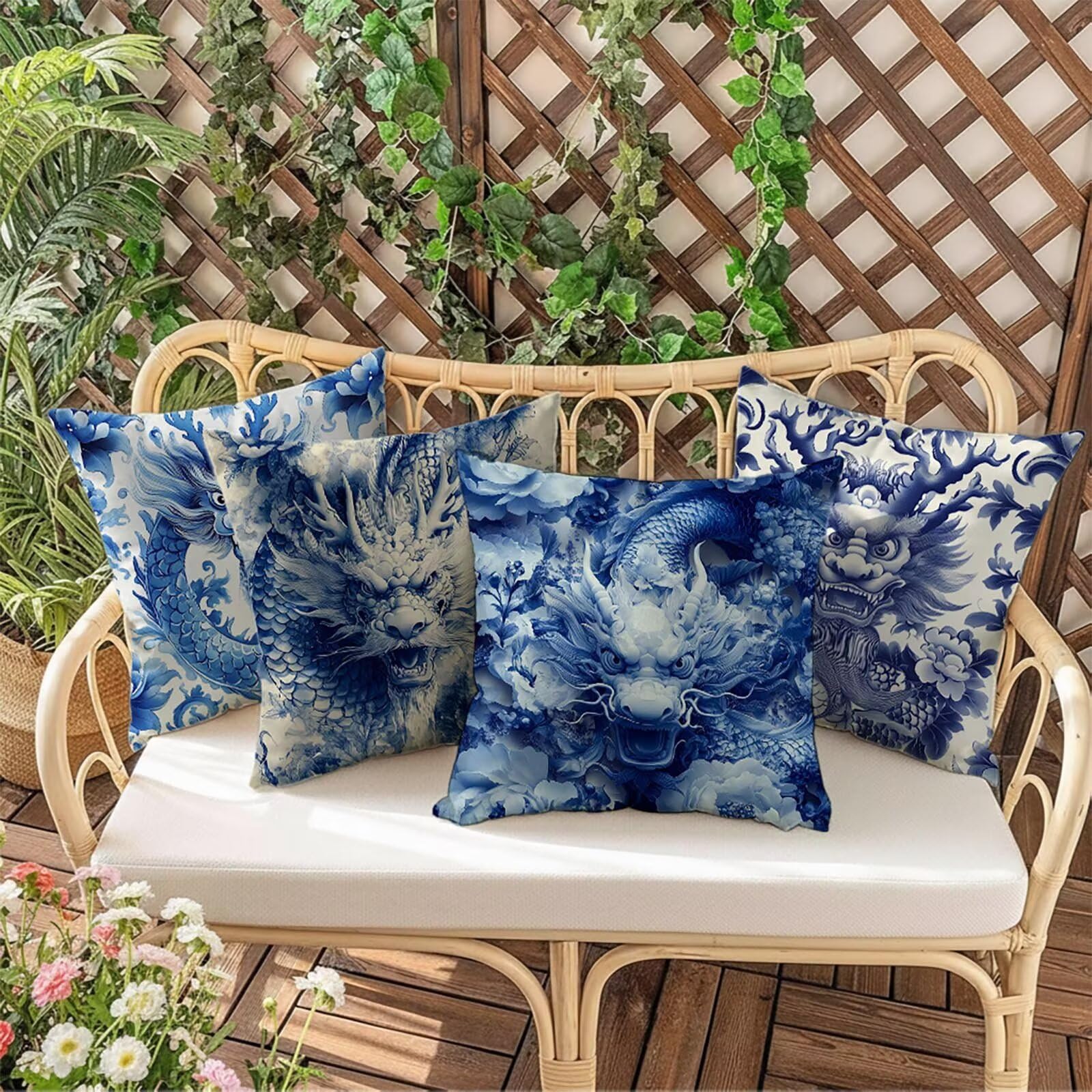 Kissenbezug 65 x 65 Outdoor Kissenbezug 65 x 65cm Doppelseitiger Druck Chinesischer Stil Deko Sofakissen Bezug Drachen Kopfkissen Bezug für Frühling Sofa Bett Deko, Geschenke für Frauen (Samt) BZ04515