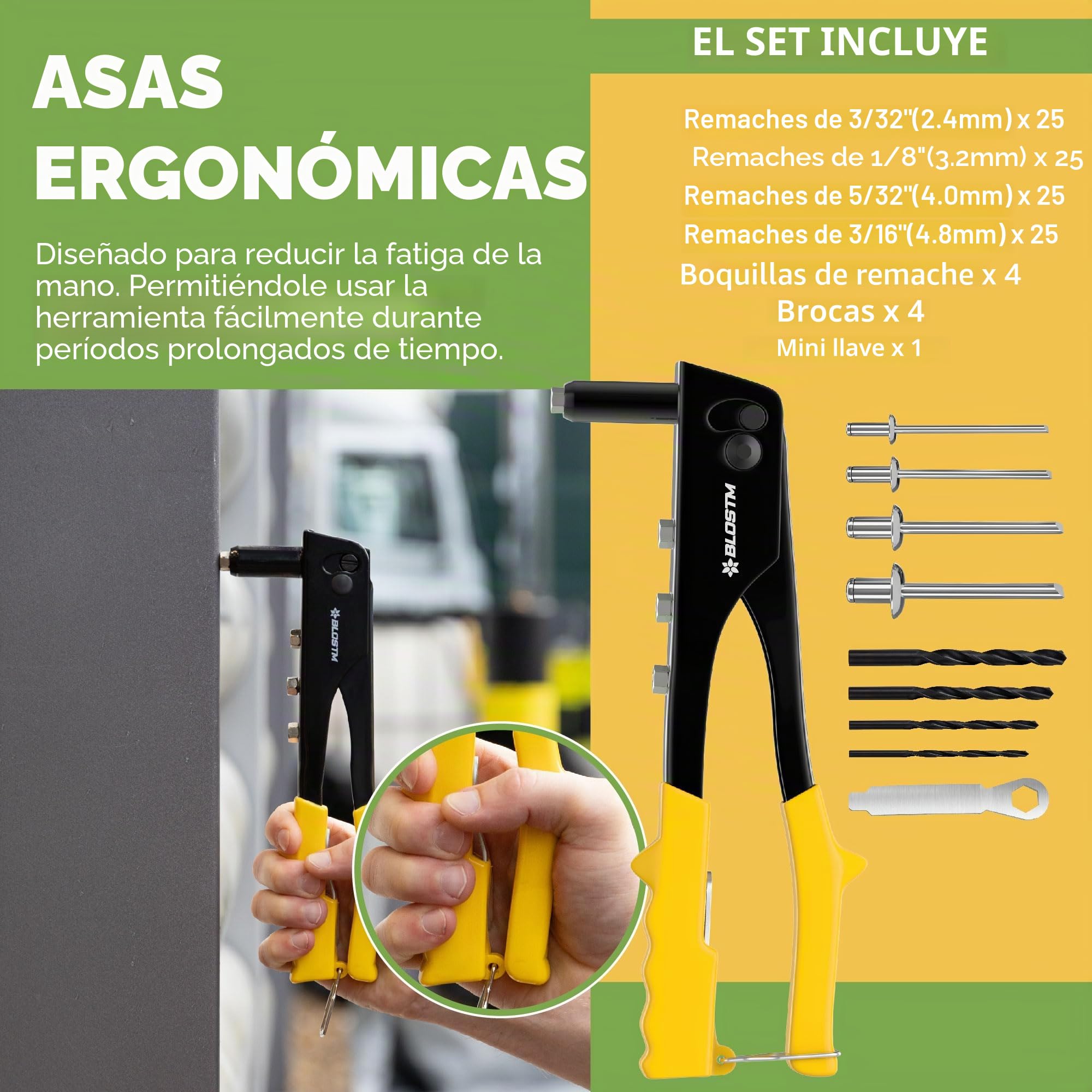 Kit De Pistola Remachadora Draper Con 100 Remaches Surtidos – Herramienta 27843