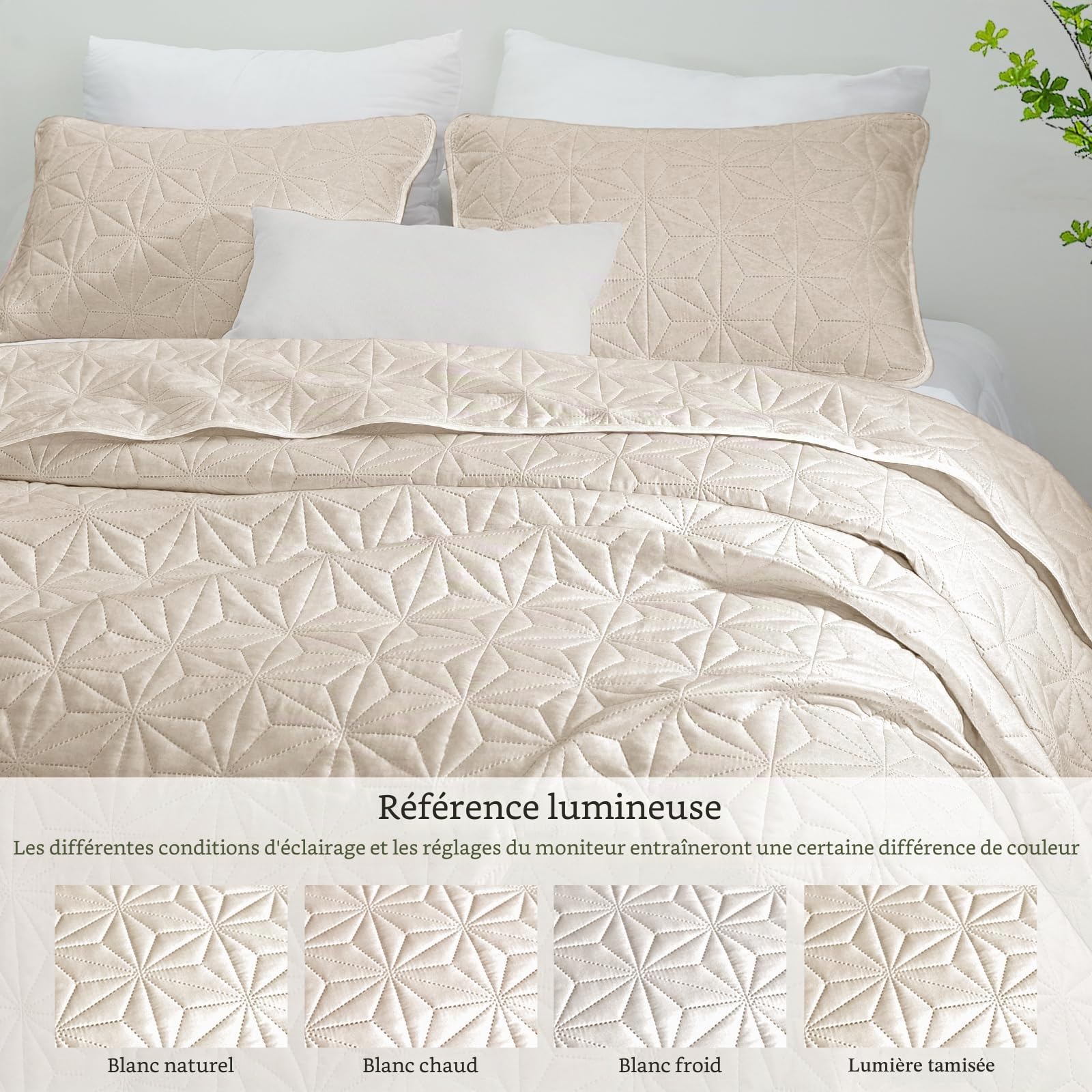 Whale Flotilla Couvre-Lit 240x260 cm avec 2 Taies d'oreiller, Dessus de Lit Gaufré Doux Léger avec Motif Géométrique pour 4-Saisons, Beige