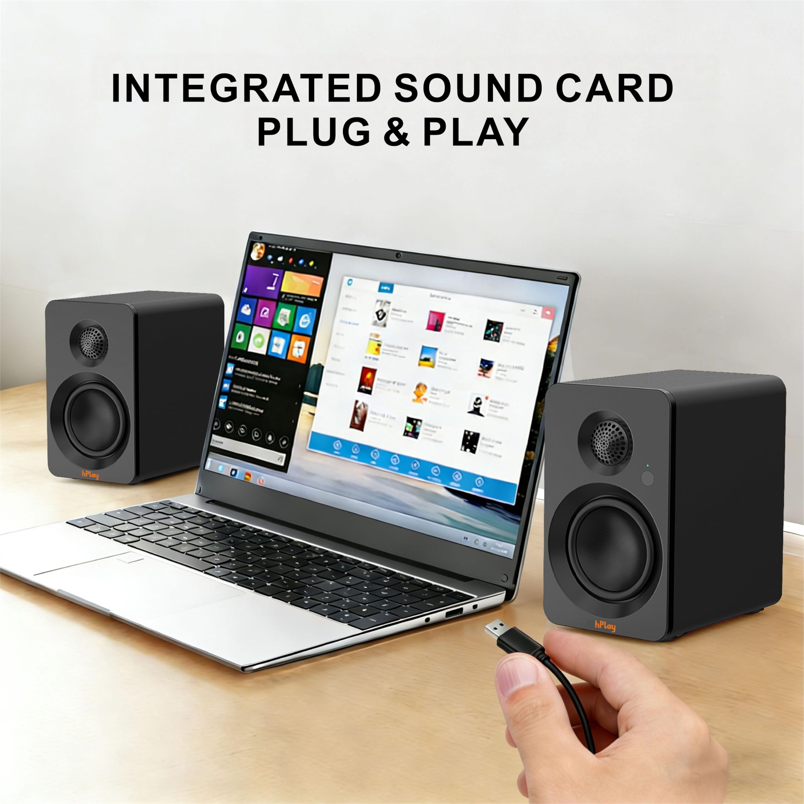 hPlay BS32B Aktivlautsprecher – 60W PC Lautsprecher mit Bluetooth 5.3, USB-C Soundkarte, Subwoofer-Ausgang & Fernbedienung, absorberplatte Lautsprecher, kompakte Regallautsprecher (Schwarz)