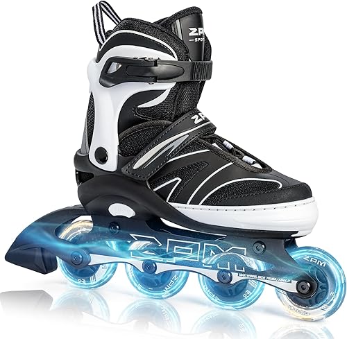 2PM SPORTS Patines en línea ajustables para niños de 4 a 12 años, patines Inlie para niñas y niños de 5 a 8 a 12 años con ruedas de luz completa,