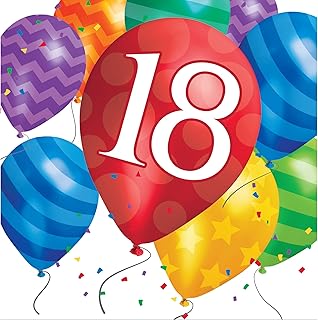 Creative Converting 18th Birthday Multicolor Balloon Blast Luncheon Napkins - 16pcs