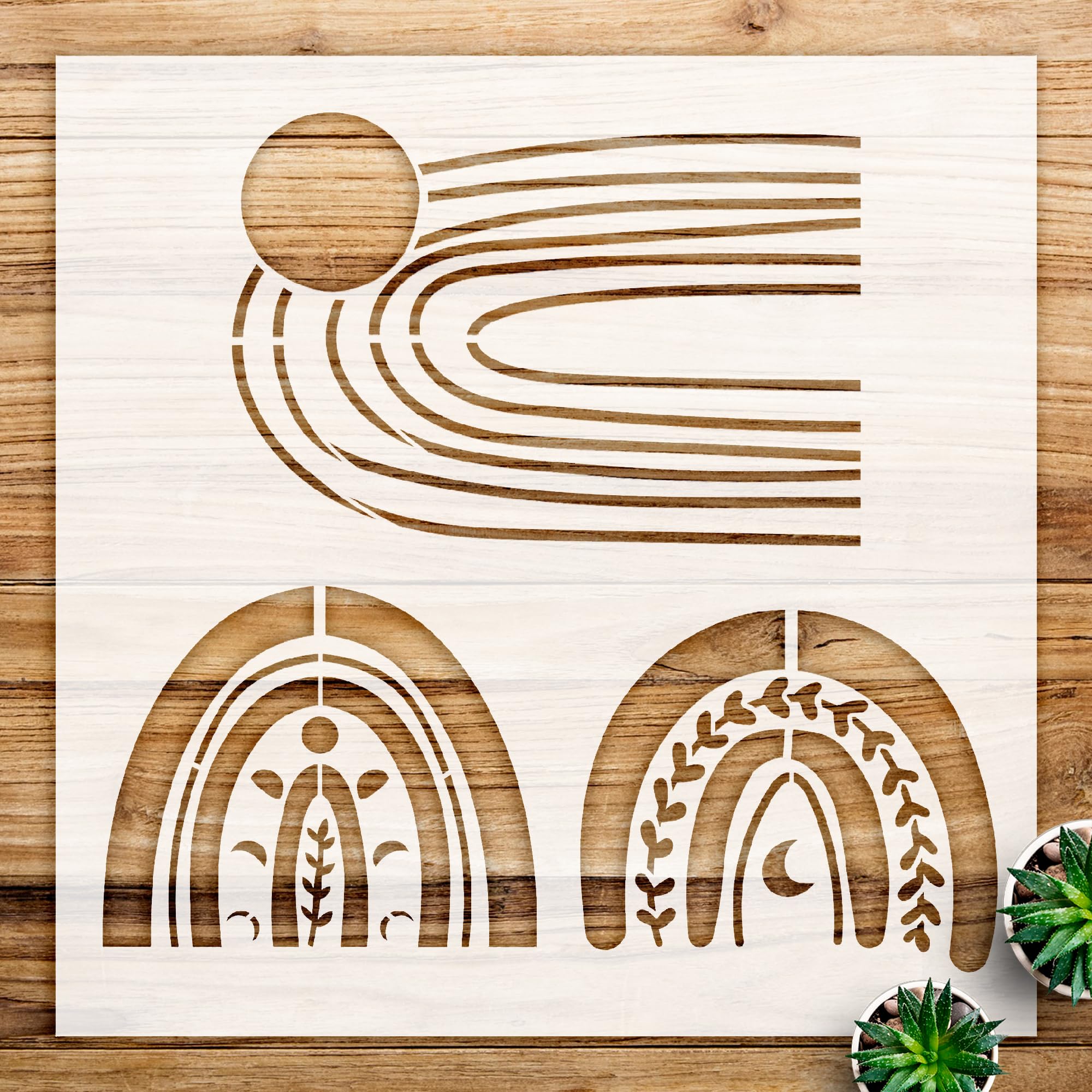 Boho Rainbow Stencil Pattern for Home Decor and Craft Projects, Reusable Mylar Template for Walls, Wood Signs, and DIY Embellishments - Size A1 (23.4