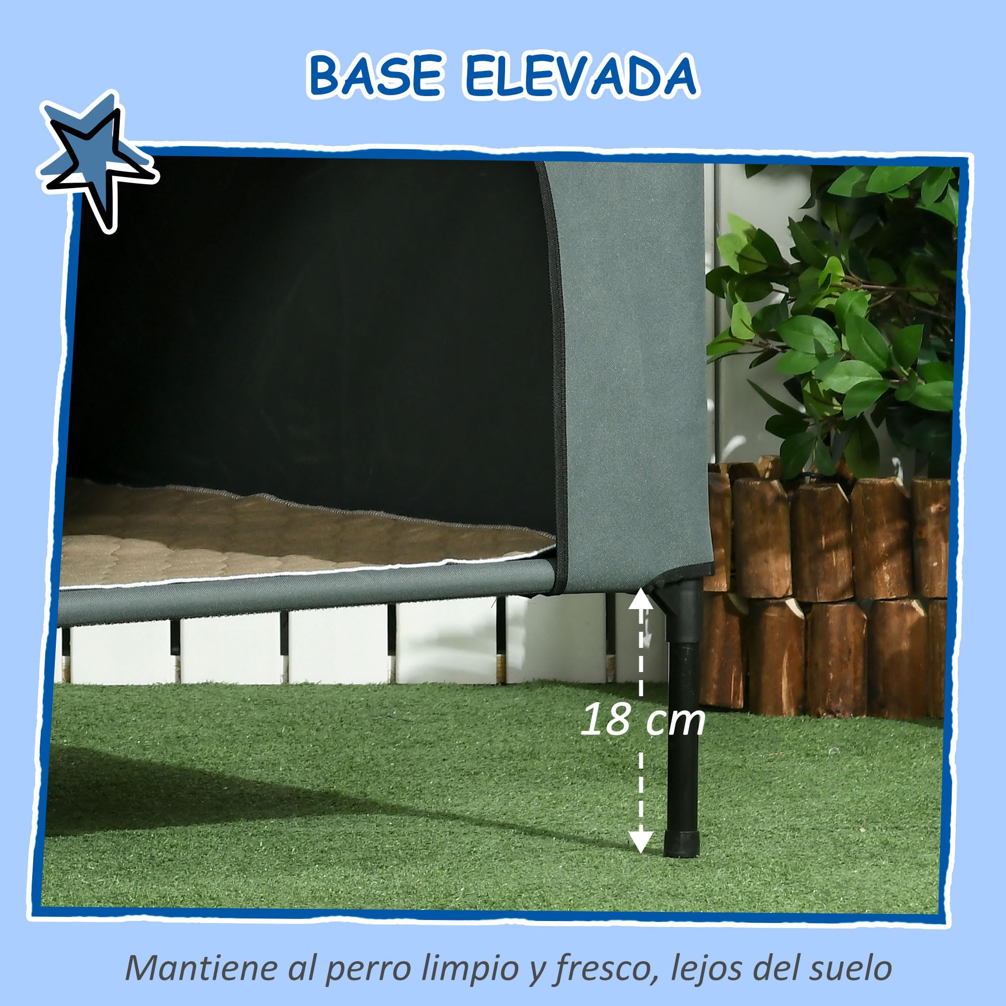 PawHut Caseta para Perros 130x85x95 cm Cama para Perros con Cojín Ventanas de Malla Enrollable y Cubierta Exterior para Perros Grandes Gris