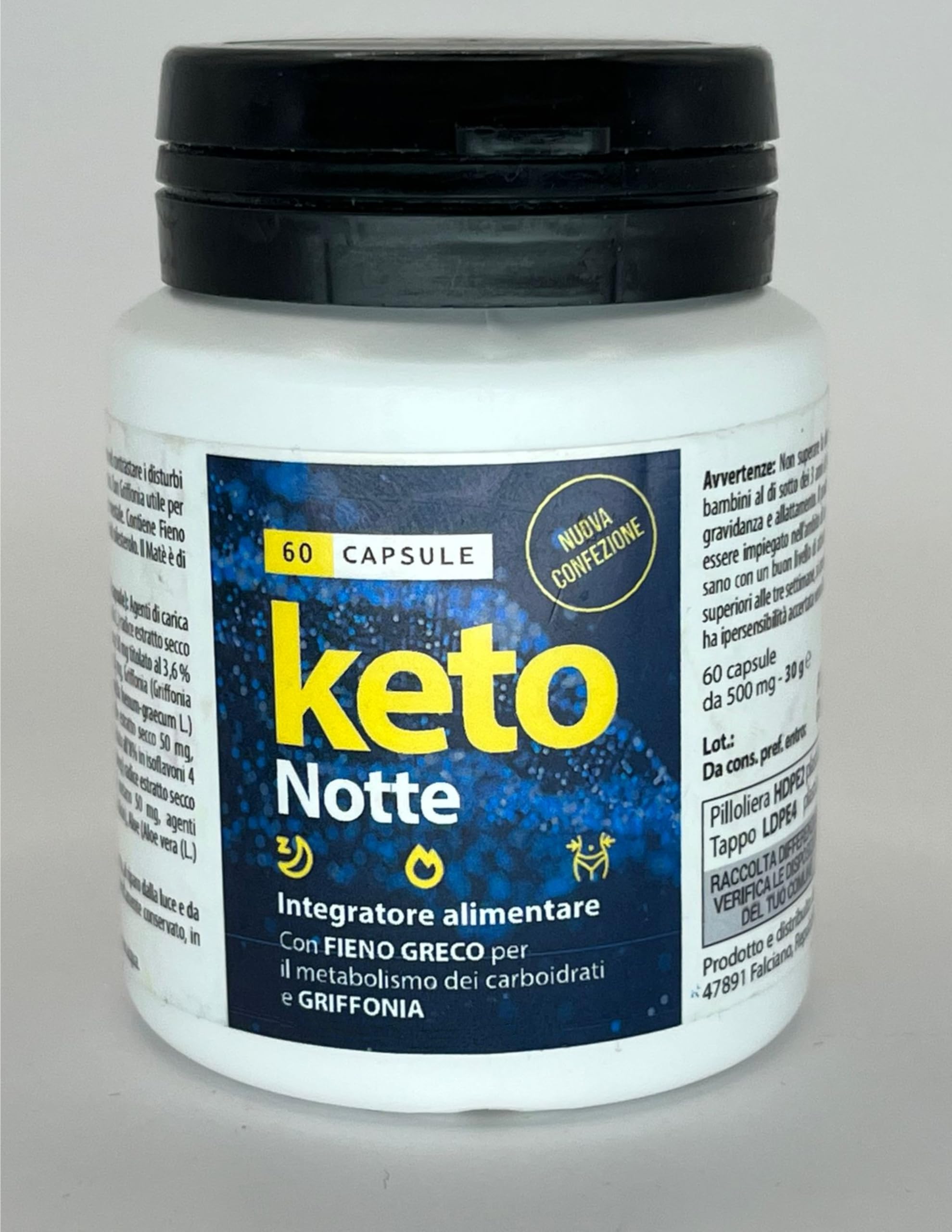 Keto Notte Integratore Alimentare Notturno 120 Capsule da 500mg | Supporto Dieta e Benessere Notturno, Con Griffonia, Con Matè, Con Trifoglio Rosso