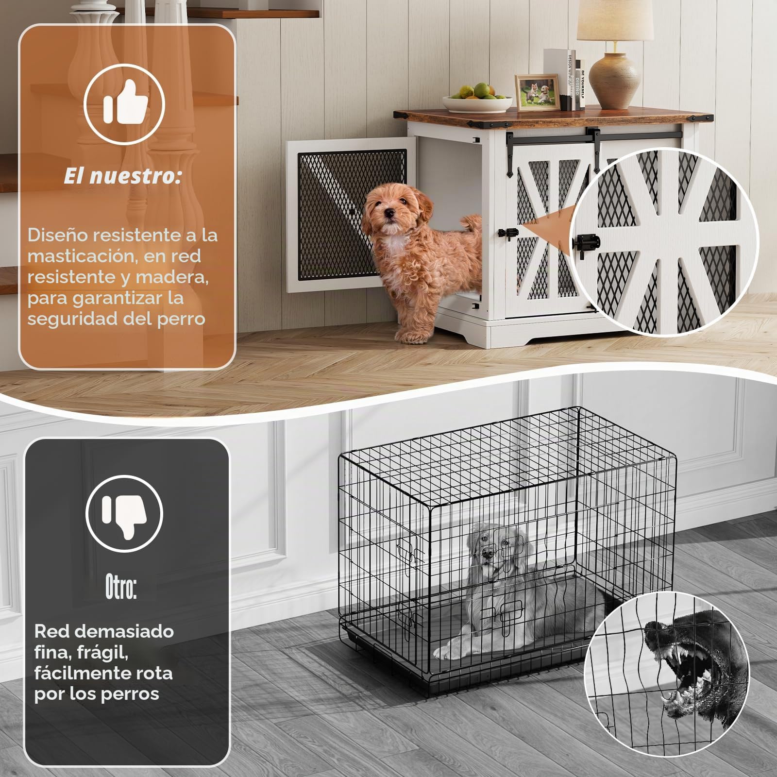 Jaula para Perros, Caja de Perro de 73 cm, Jaula para Perros de Tres Puertas para Uso Doméstico, Puerta Corredera, Casa Moderna de Madera para Perros, Cachorros, Diseño Reforzado, Blanca