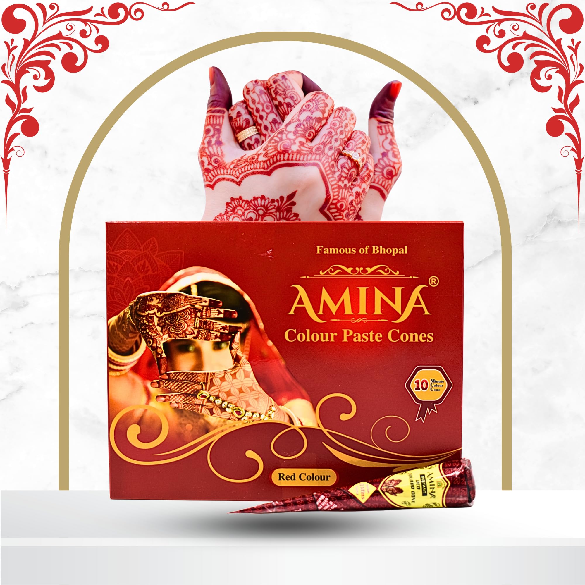 Amina Instant Mehendi Cone | Tattoo Mehndi | Color Paste | Outline Mehandi | Dulhan Mehendi Cone | Natural Henna Cone | Tattoo Mehandi Cones (Pack of 12 Cone Red)