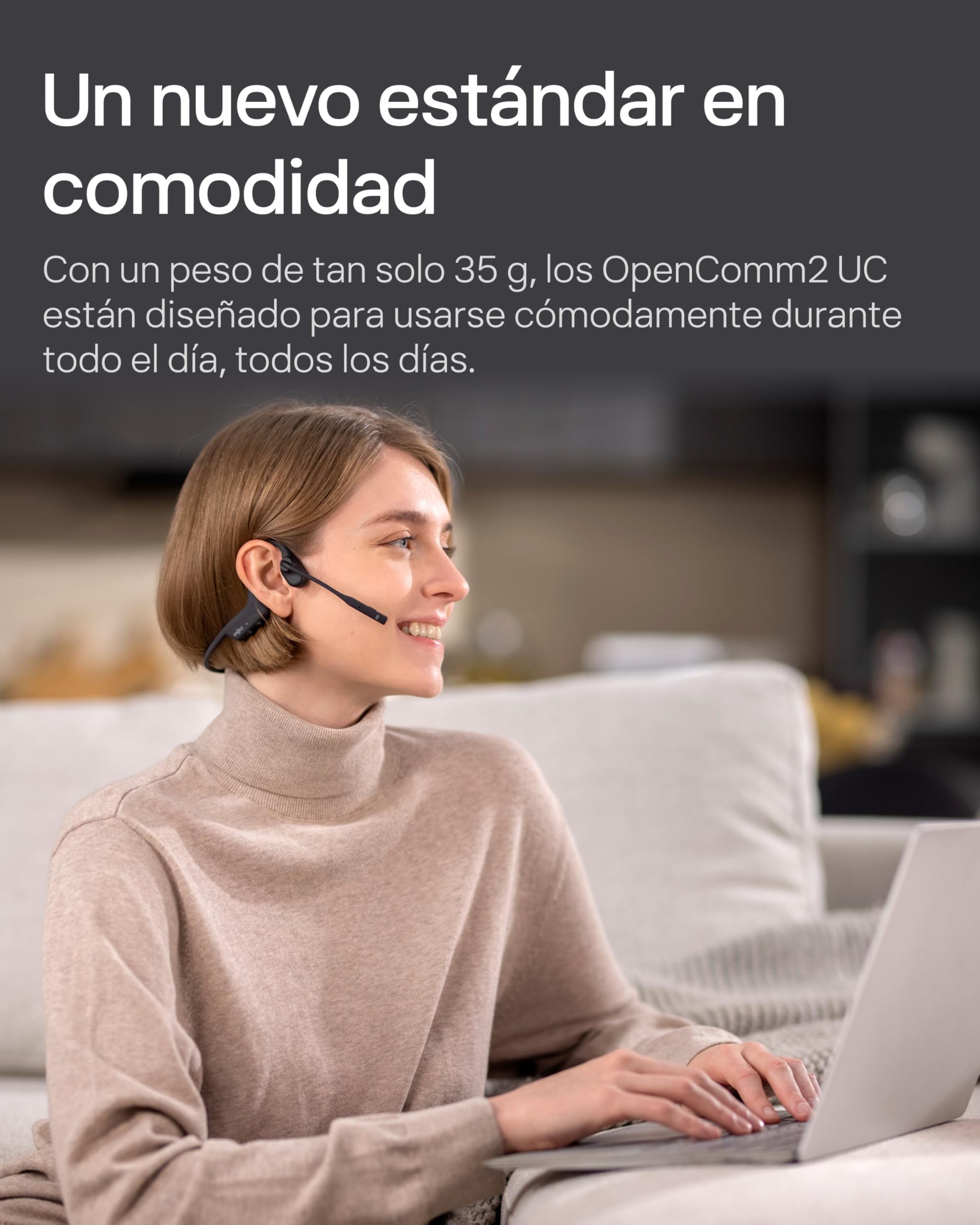 SHOKZ OpenComm2 UC 2025 Upgrade Auriculares Conducción Ósea,Adaptador USB-A | 16h Conversación |Adaptador USB-A | Bluetooth |Micrófono| Oído Abierto | Carga Rápida | para Office | Carga Tipo C