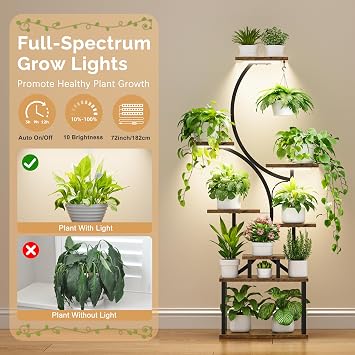 Plant Stand Indoor with Grow Lights - 62 Tall Plant Shelf, Lighted Corner Plant Stands for Indoor Growing, 8 Tiered Large Flower Holder Bundle with 63 Half-Moon Plants Stands Indoor with Grow Lights