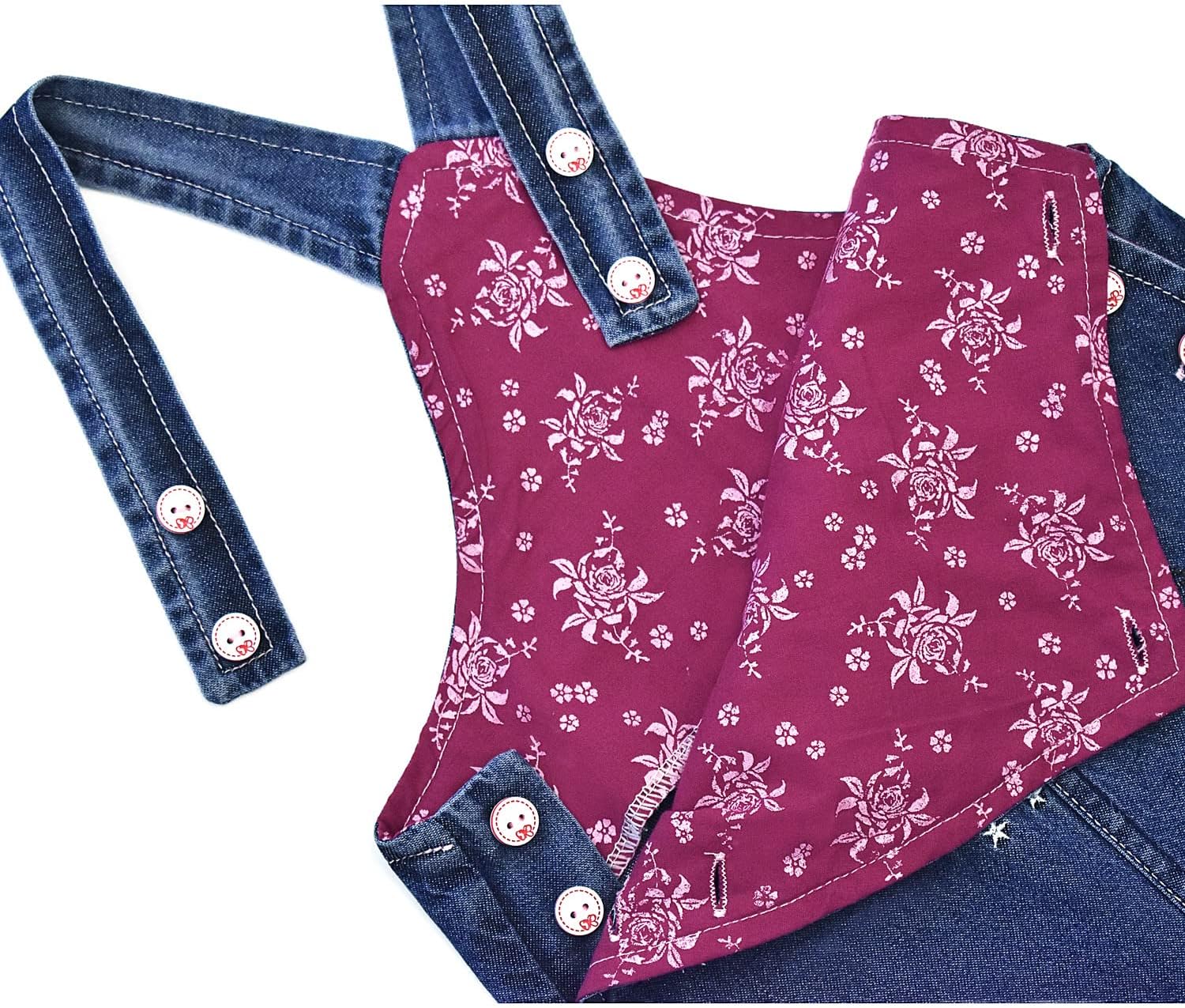 Peacolate 3months-3Years Baby Girls Denim Overalls Embroidery Bib Pants Jeans Jumpsuit - Image 4