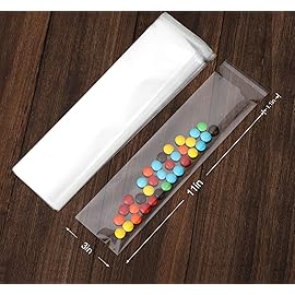 100 pcs Clear 3 x 11 Long Self Seal Cello Cellophane Bags Resealable Poly Bags 2.8 mils for Bakery Cookies Candles Christmas Halloween Party Decorative Pretzel Sticks