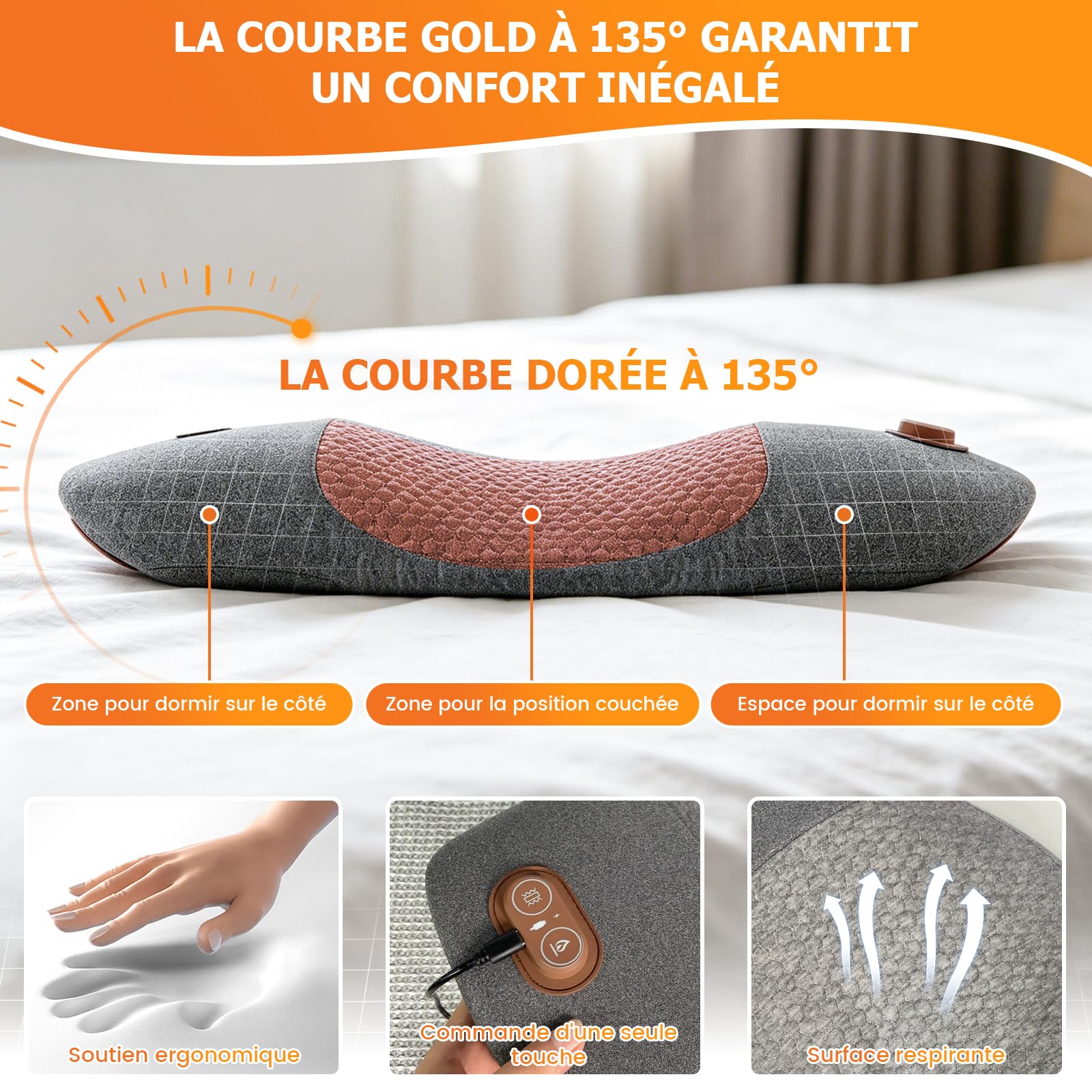 Masseur Lombaire, 3 En 1 Thérapie Du Dos, Massages Vibrants À Courbure Dorée, Allongée Et Élargie, Pour La Nuque, Les Épaules Et Le Dos