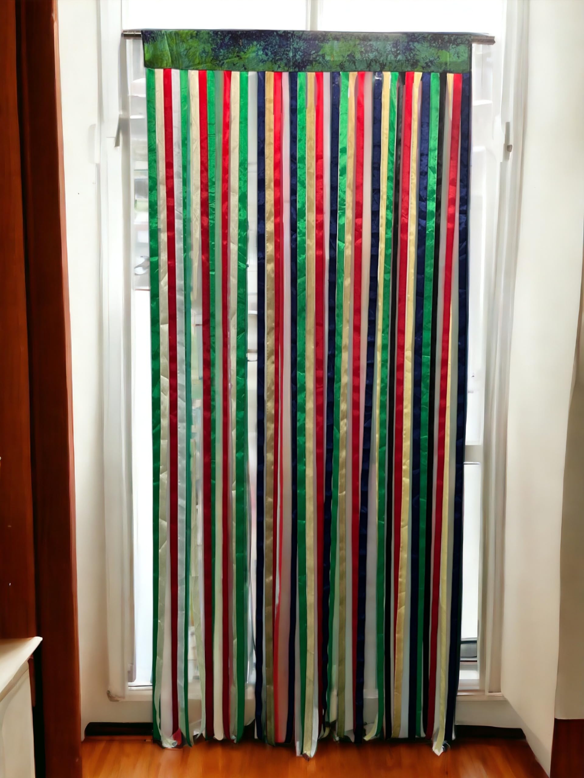 Rideau de porte en ruban avec passe-tringle, des rubans multicolores style bohème
