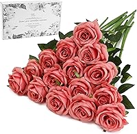 Vista 32 de Rosas artificiales rojas – 16 piezas de rosas artificiales artificiales de seda con tallos para decoración del hogar, boda, hotel, oficina, centro