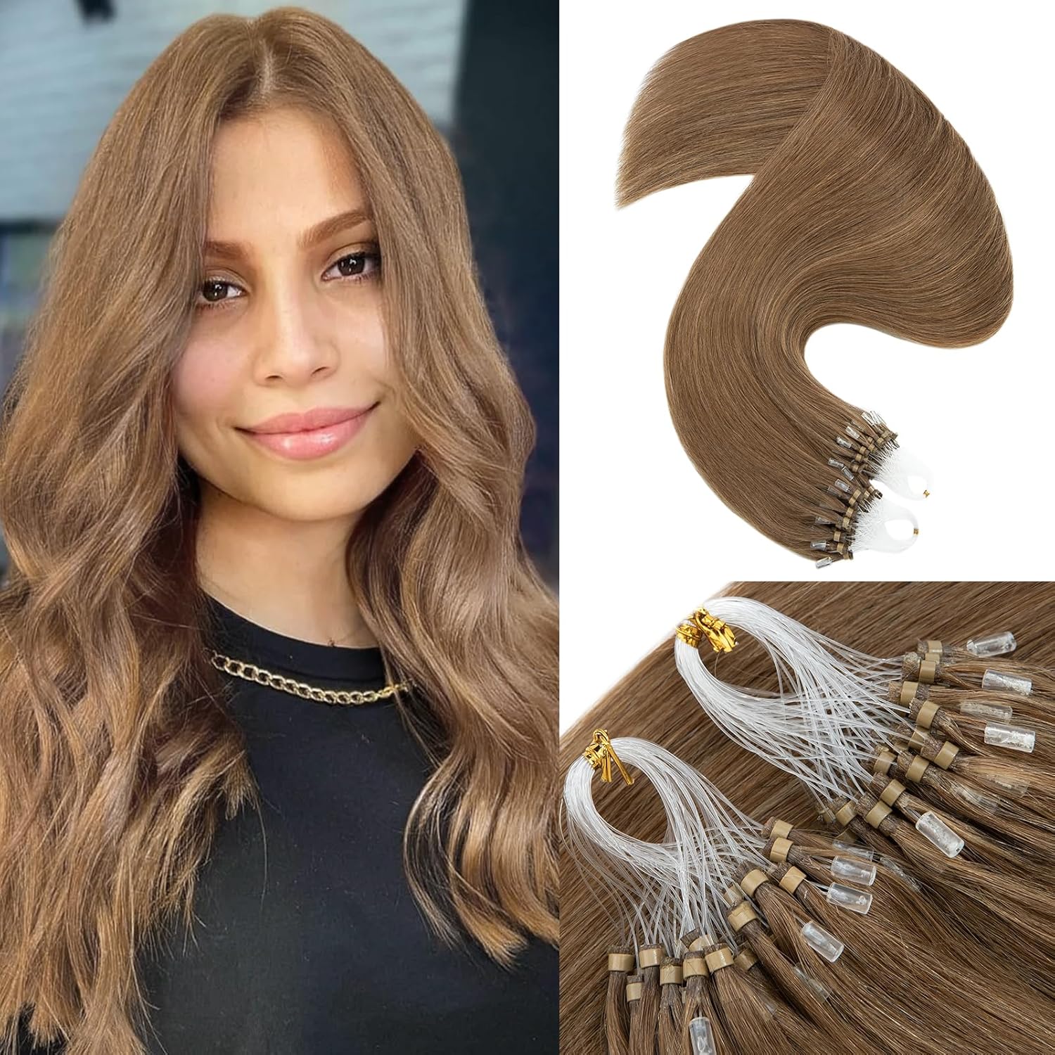 Benehair Microlink Hair Extensions Human Hair Ash Blonde with Bleach Blonde Micro loop Hair Extensions Real Human Hair Invisible Microbead Hair Extensions for Women 22inch Natural Hair Extensions