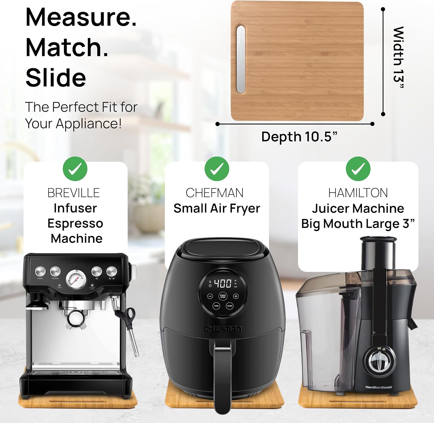 Ibyx Elegant Sliding Tray for Your Coffee Maker & Heavy Kitchen Appliances - Sturdy, Slides Easily from Under The Cabinet (Natural, 13”W x 10.5”D) - Image 5