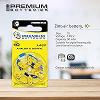 Vista 2 de Premium Batteries Tamaño 10 Batería de audífono de 1.45V Lengüeta amarilla (6 Baterías)