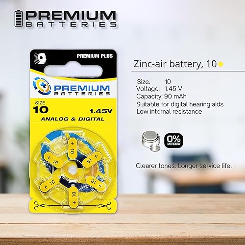 Miniatura 4 de Premium Batteries Tamaño 10 PR70 1.45V Batería de audífono Amarillo Tab (180 Baterías)