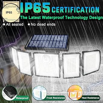 MDCMDCM Solar Motion Sensor Outdoor Lights Waterproof - 416 LEDs 3000 Lumens Super Bright 3 Brightness 3 Modes 360 Illumination 32ft Solar Flood Security Light for Outside