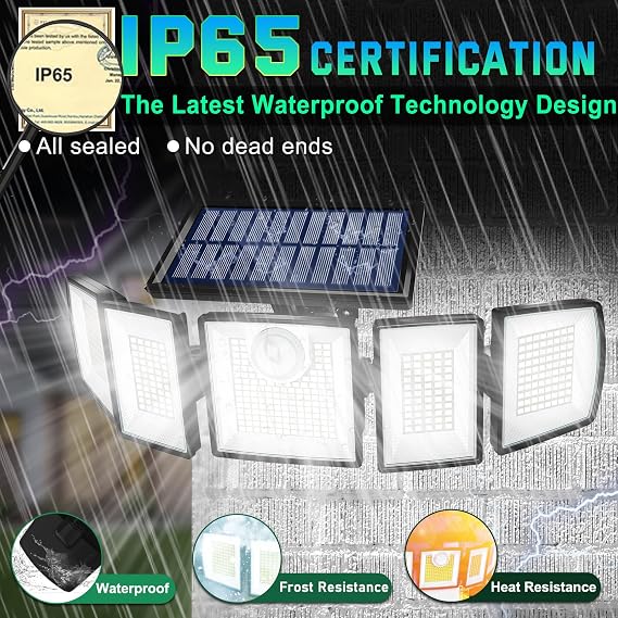 MDCMDCM Solar Motion Sensor Outdoor Lights Waterproof - 416 LEDs 3000 Lumens Super Bright 3 Brightness 3 Modes 360 Illumination 32ft Solar Flood Security Light for Outside