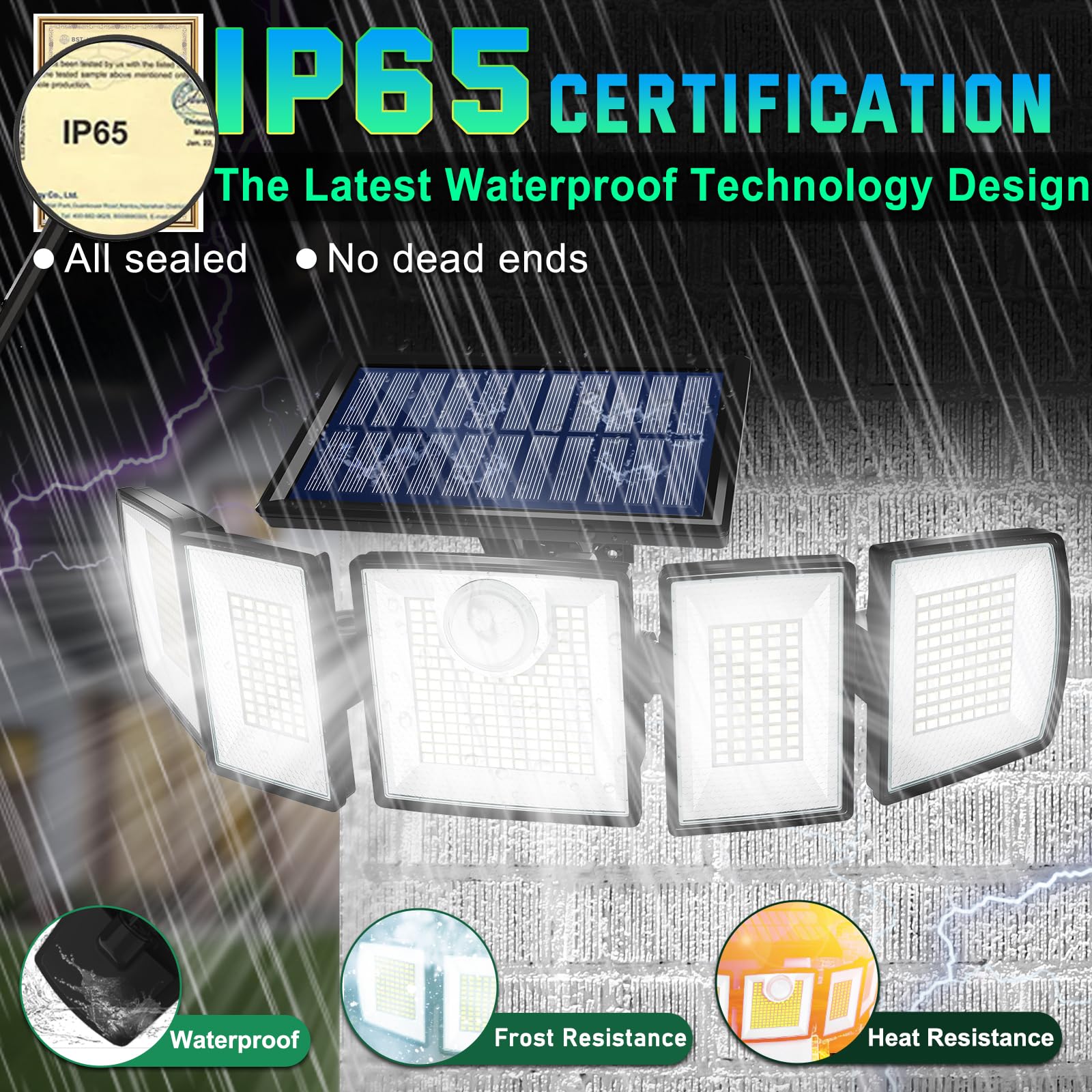 Solar Lights Outdoor Waterproof Motion Sensor - 416 LEDs 3000 Lumens Super Bright 3 Brightness 3 Modes 2400mAh 360° Illumination 32ft Solar Flood Security Light for Outside (With ‎Remote Control, 2)