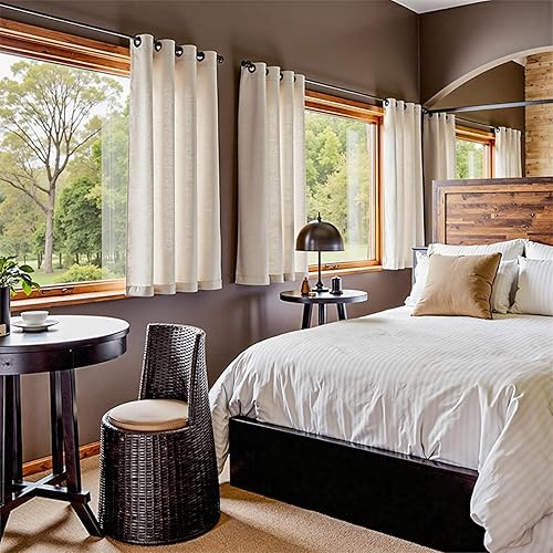 Miniatura 2 de Jinchan - Cortinas de lino texturizadas para sala de estar, con ojales en la parte superior juego de cortinas ideal para dormitorio, sala de estar,