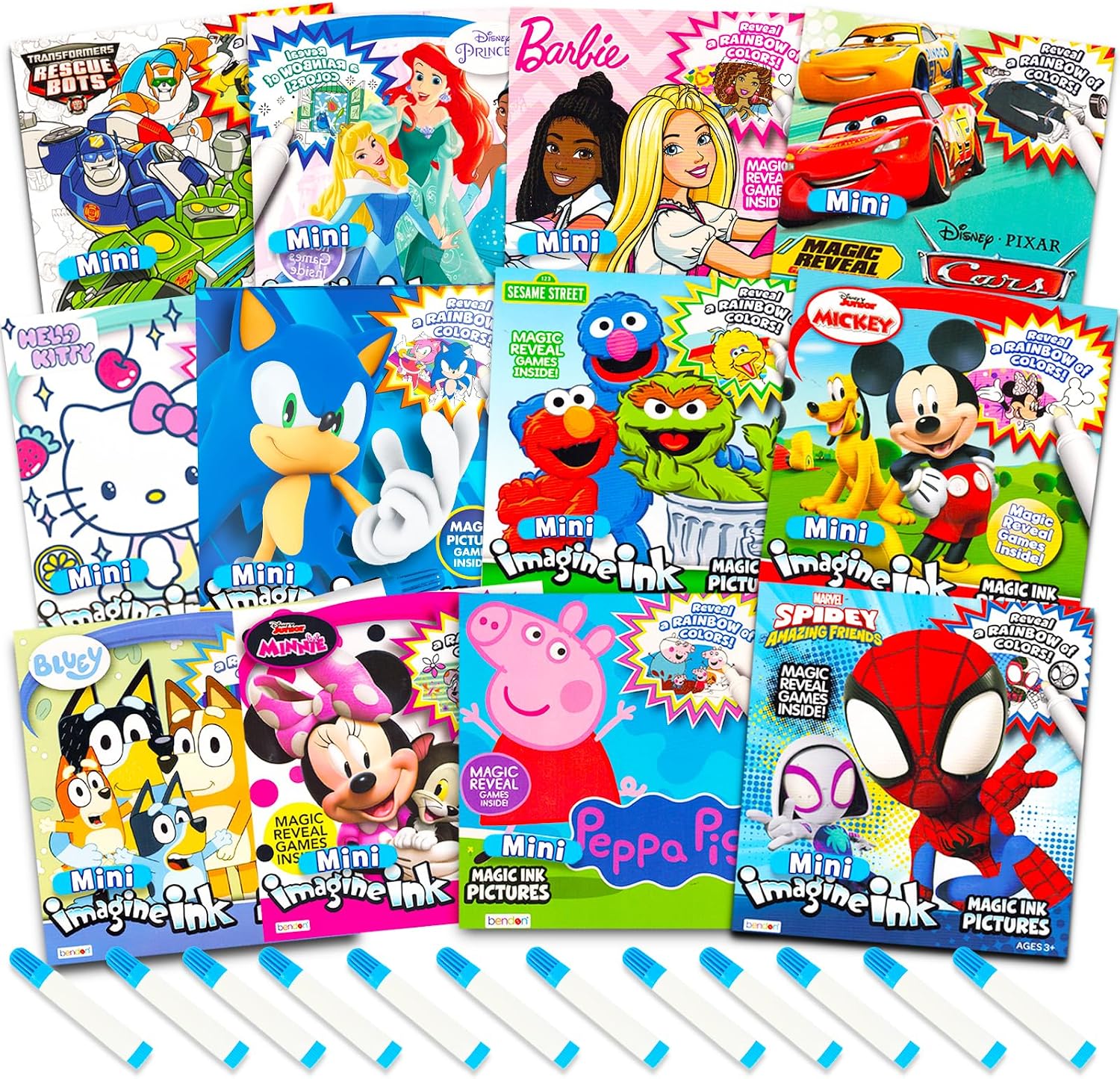 72 Mess Free Coloring Pages with Mini No Mess Markers - Imagine Ink Activity Bundle for Toddlers, Kids | Mickey, Bluey, Peppa Pig