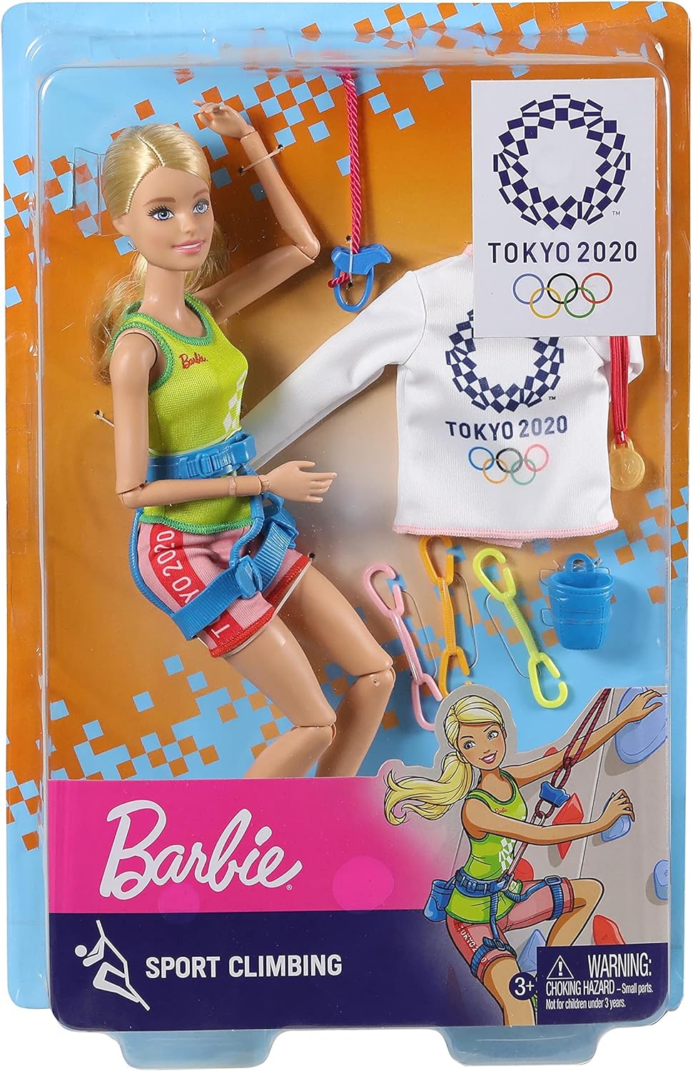 Barbie Olympic Games Tokyo 2020 Sport Climber Doll with Uniform, Tokyo 2020 Jacket, Medal, Harness, Weight and Climbing Clips for Ages 3 and Up