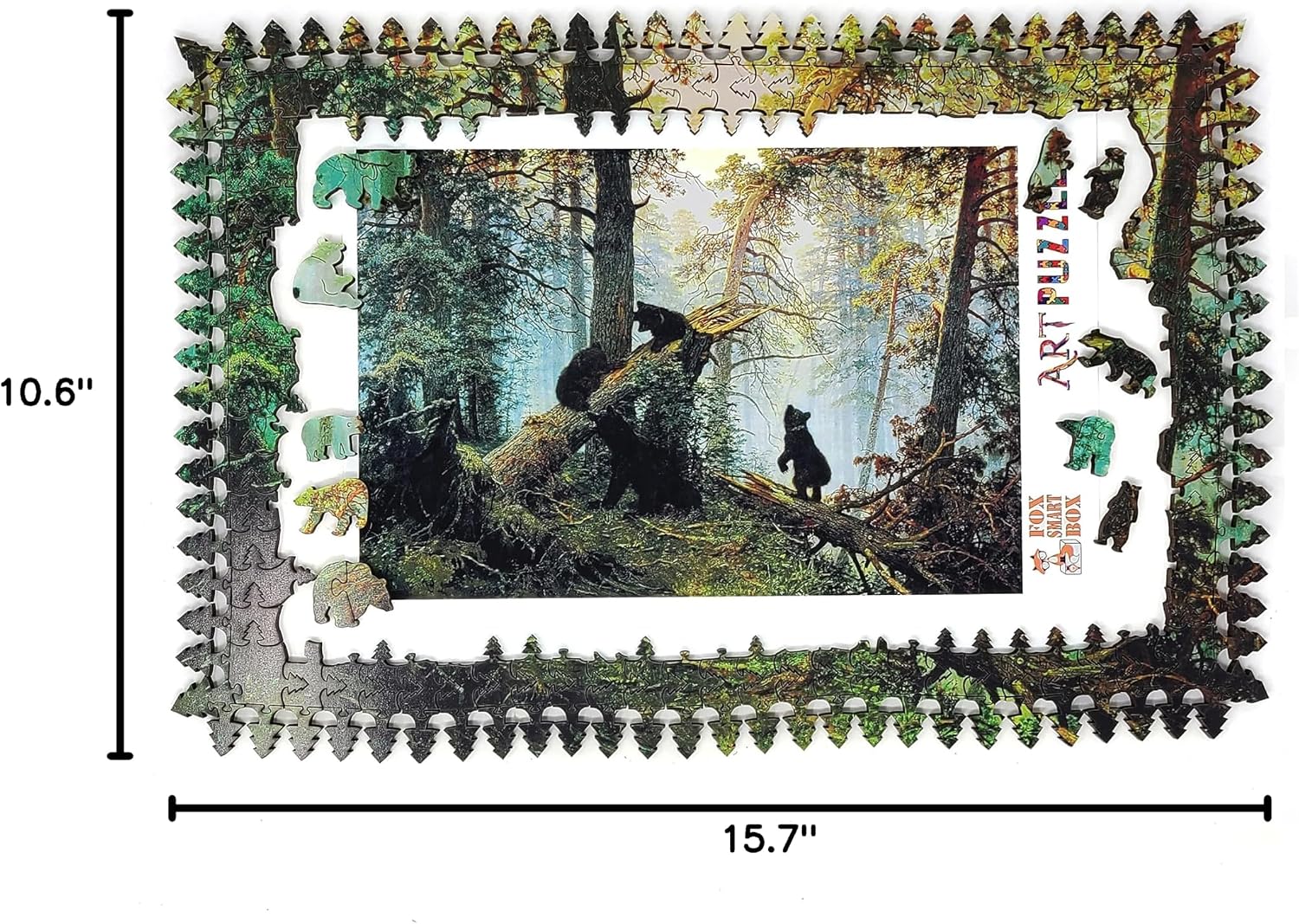 Wooden Puzzle for Adults - Uniquely Shaped Pieces - Made in The USA by FoxSmartBox - 390 Pieces - Morning in a Pine Forest