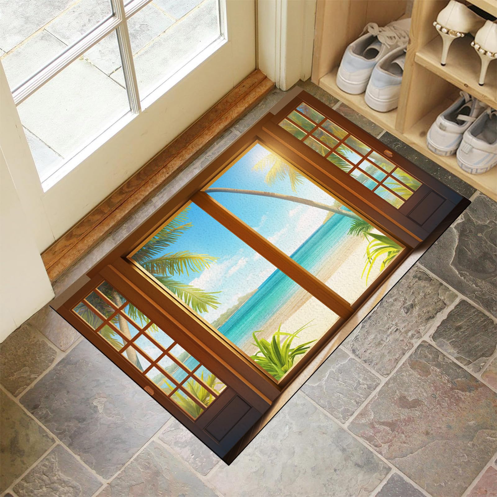 Tapis de porte 60x90cm extérieur antidérapant avec motif de plage