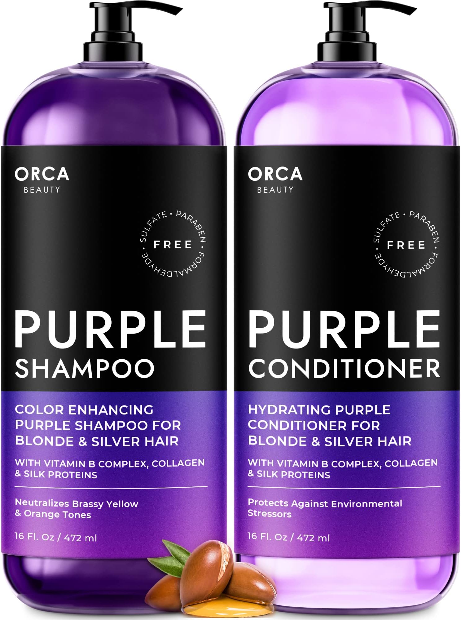 Purple Toning Shampoo and Conditioner Set - Sulfate Free, with Biotin and Argan Oil for Color Treated and Gray Hair