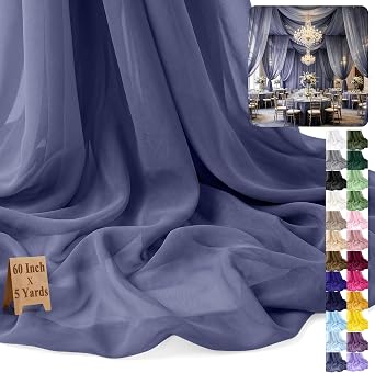 Chiffon Fabric by The Yard 60" x 5 Yards, Soft Sheer Draping Dusty Blue | 15-Ft, Flowing Sheer Fabric for Wedding Arch Draping, Party Backdrops, Ceiling Decor, Curtains, DIY Sewing, Event Decorations