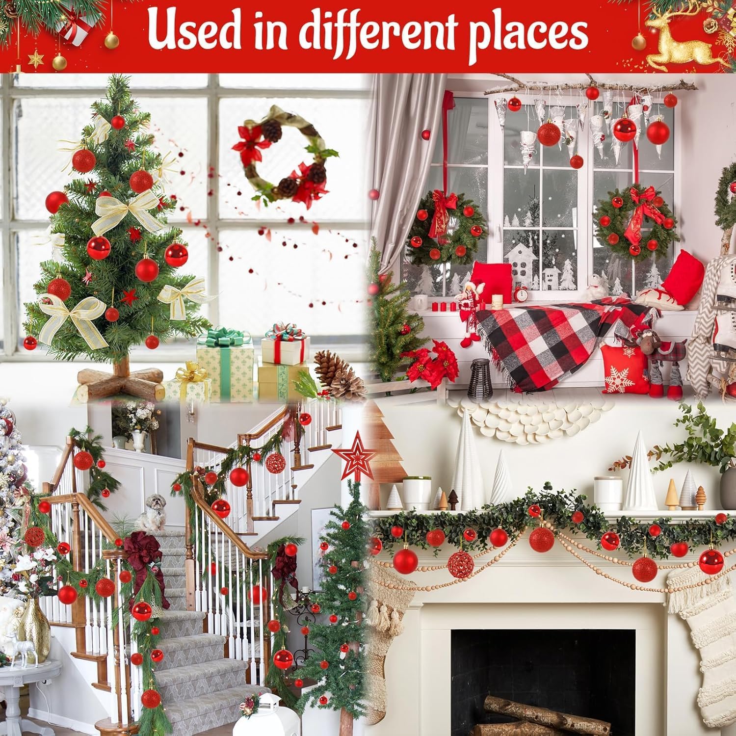 CIRULLI Juego de 101 Bolas de Navidad Rojas - Bolas de plástico para árboles de Navidad de diámetro Ø3, 4 y 6 cm - Adornos navideños de Bricolaje - Adornos navideños - con Dispositivo para Colgar