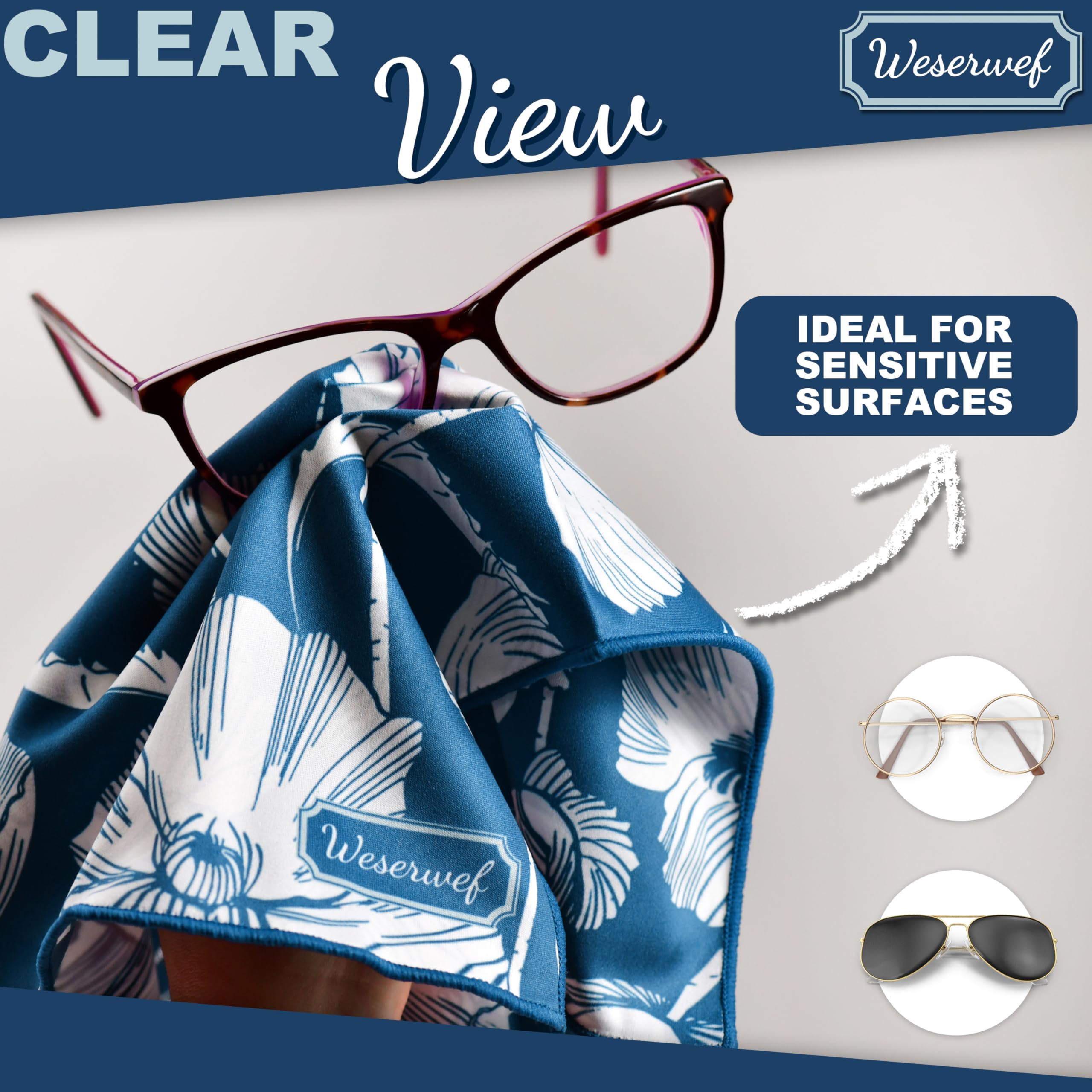 Weserwef Paño de Limpieza de Microfibra XXL de Calidad óptica 30x30cm para Limpieza de Gafas, Smartphone, Tableta, cámara