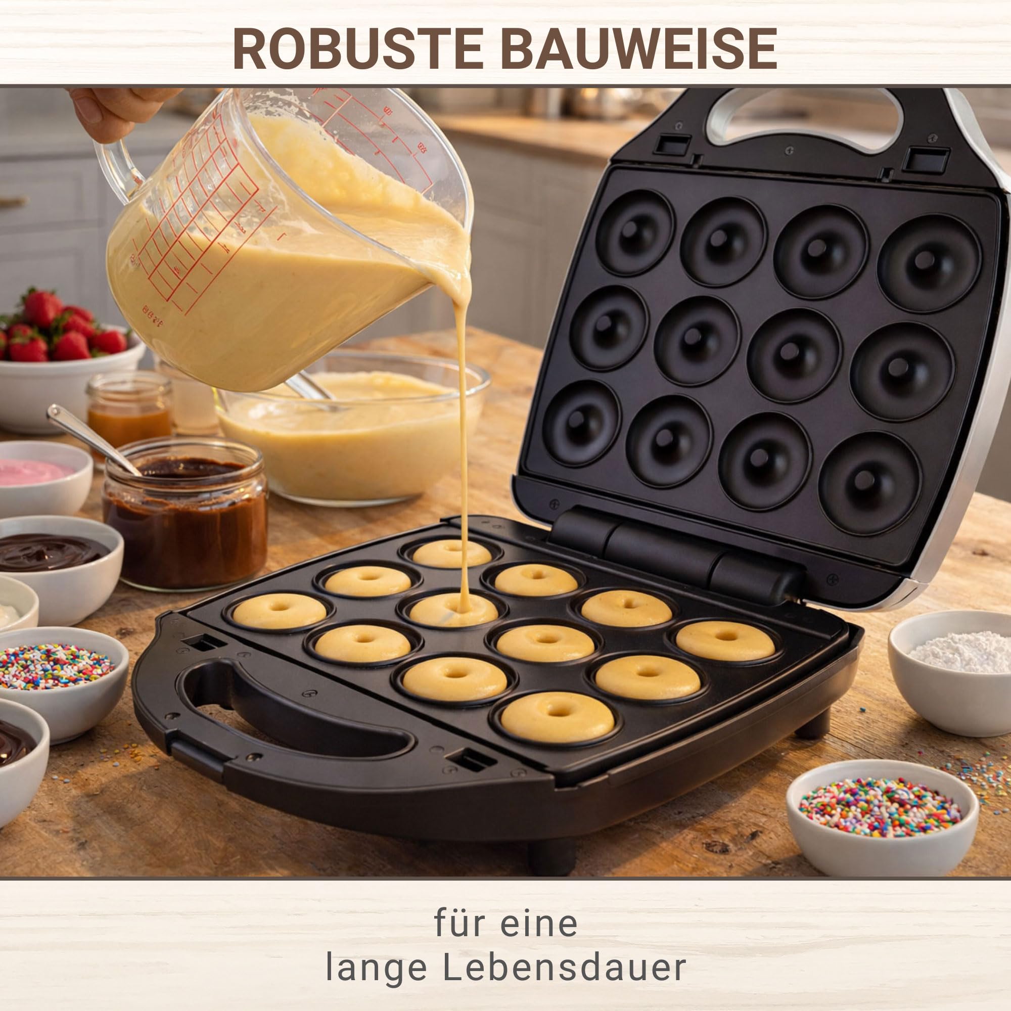 Syntrox Germany Kombigerät mit Wechselplatten, 2000 Watt Leistung, Edelstahl, Silbernes Design, Antihaftbeschichtet, einfache Reinigung, Küchenmaschine (Donut)