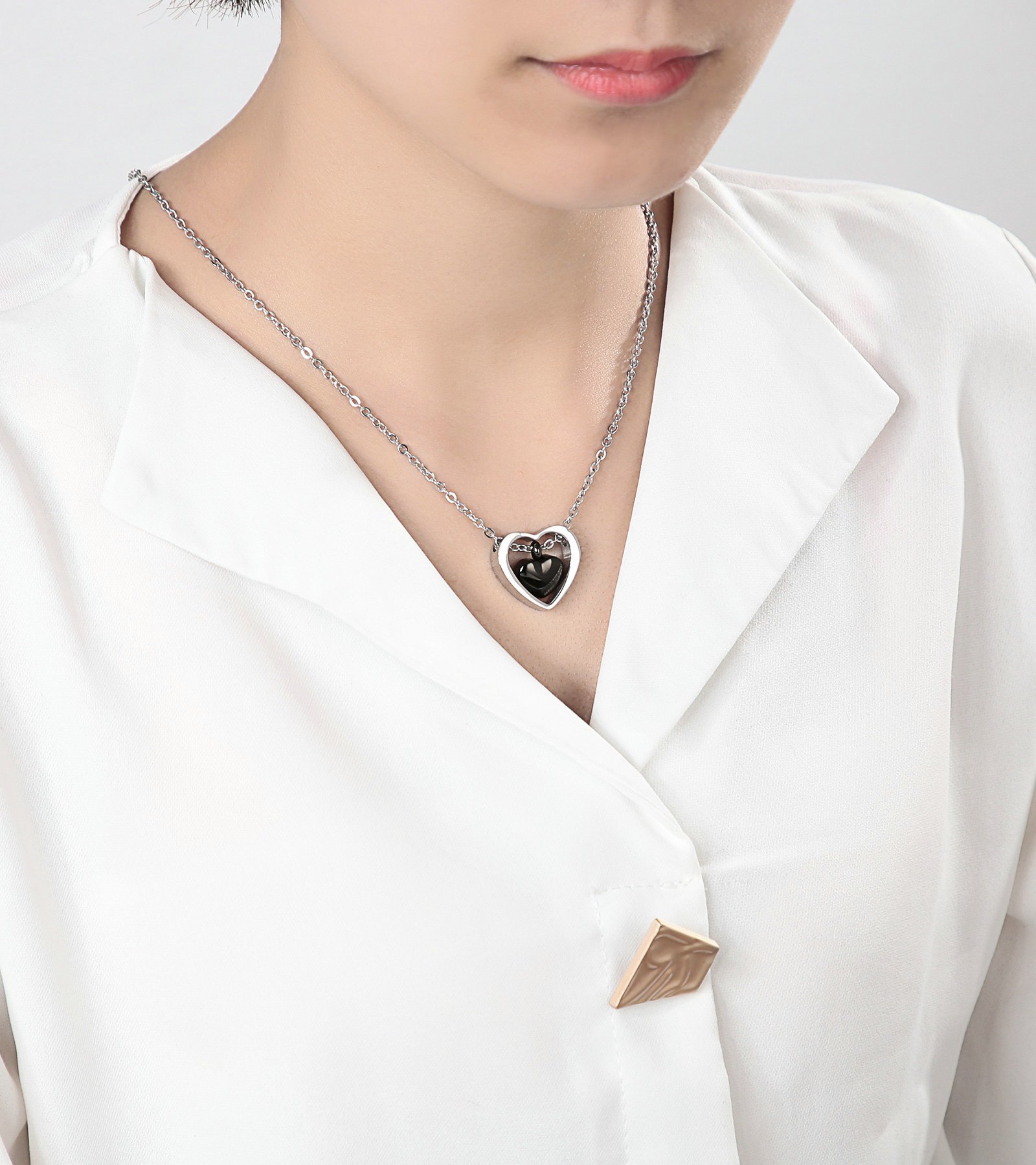 Beydodo Collier urne en forme de cœur en acier inoxydable Doré/argenté/noir