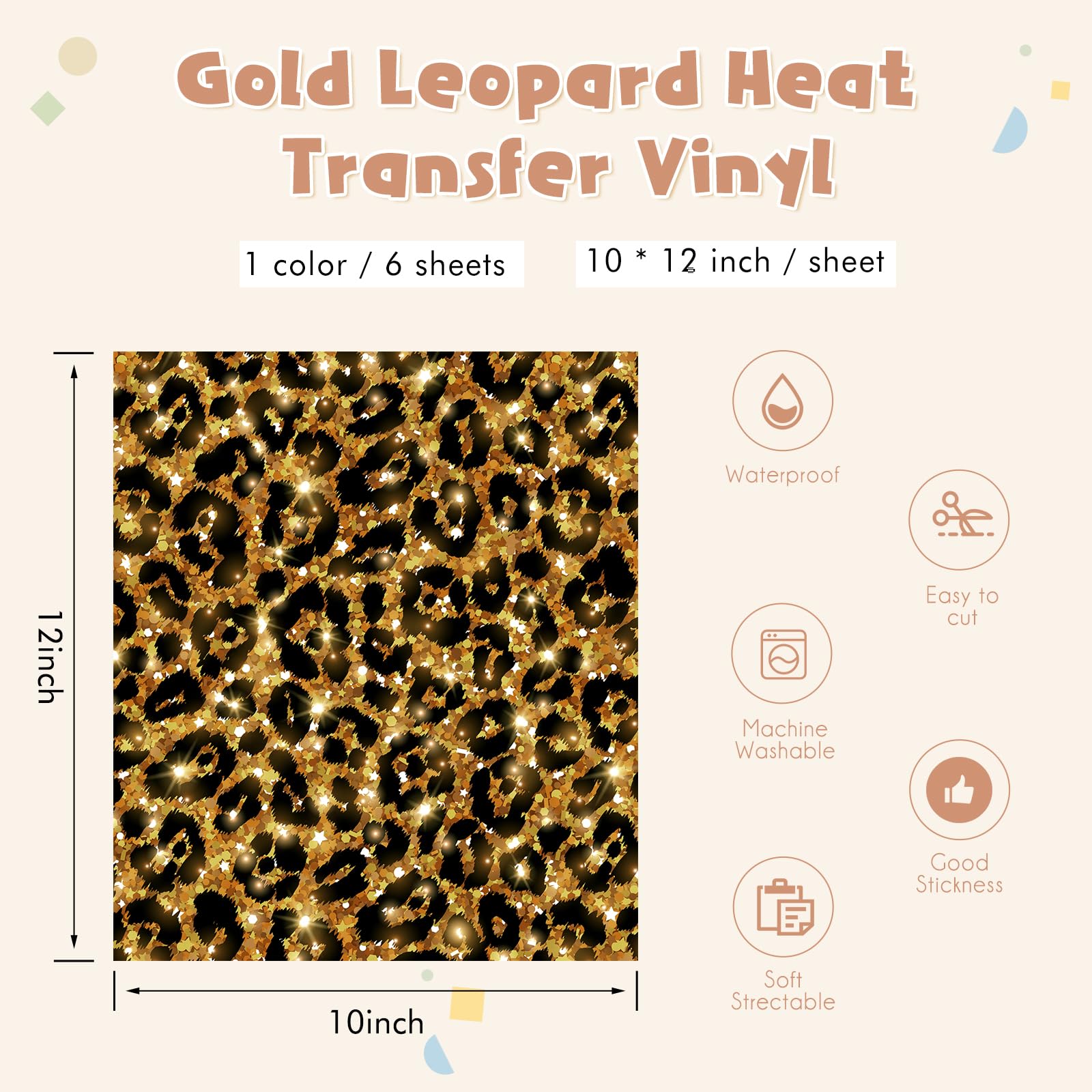 Tintnut Leopard HTV - 6 fogli di vinile termoadesivo termoadesivo per magliette, 30,5 x 25,4 cm, stampa di animali safari, termoadesiva, compatibile con Cricut o Silhoutte Cameo