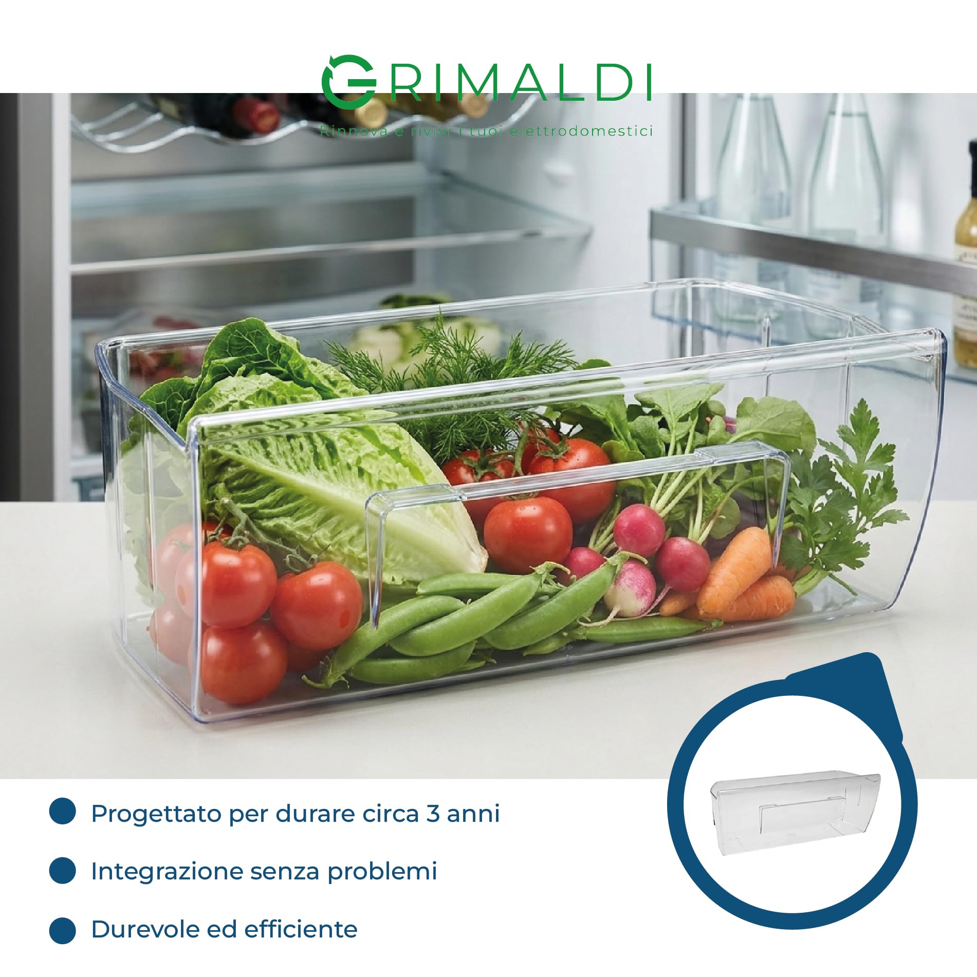 G GRIMALDI Cassetto Verdura Frigorifero Compatibile con Electrolux Rex Zanussi AEG 2247083021 224708305 — Cassetto Portaverdure 460x200x192 mm Trasparente Ricambio Frigo
