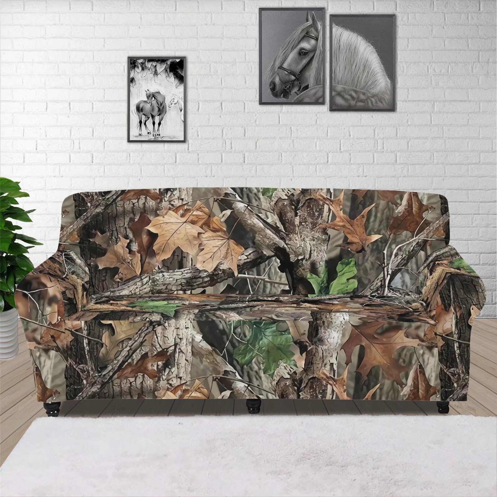 ZOUTAIRONG Stretch Couch Slip Covers for Sofa 3D Camo Branches Print Cushion Couch Arm Chair Slipcover Furniture Cover Single Cushion Sofa Slipcovers