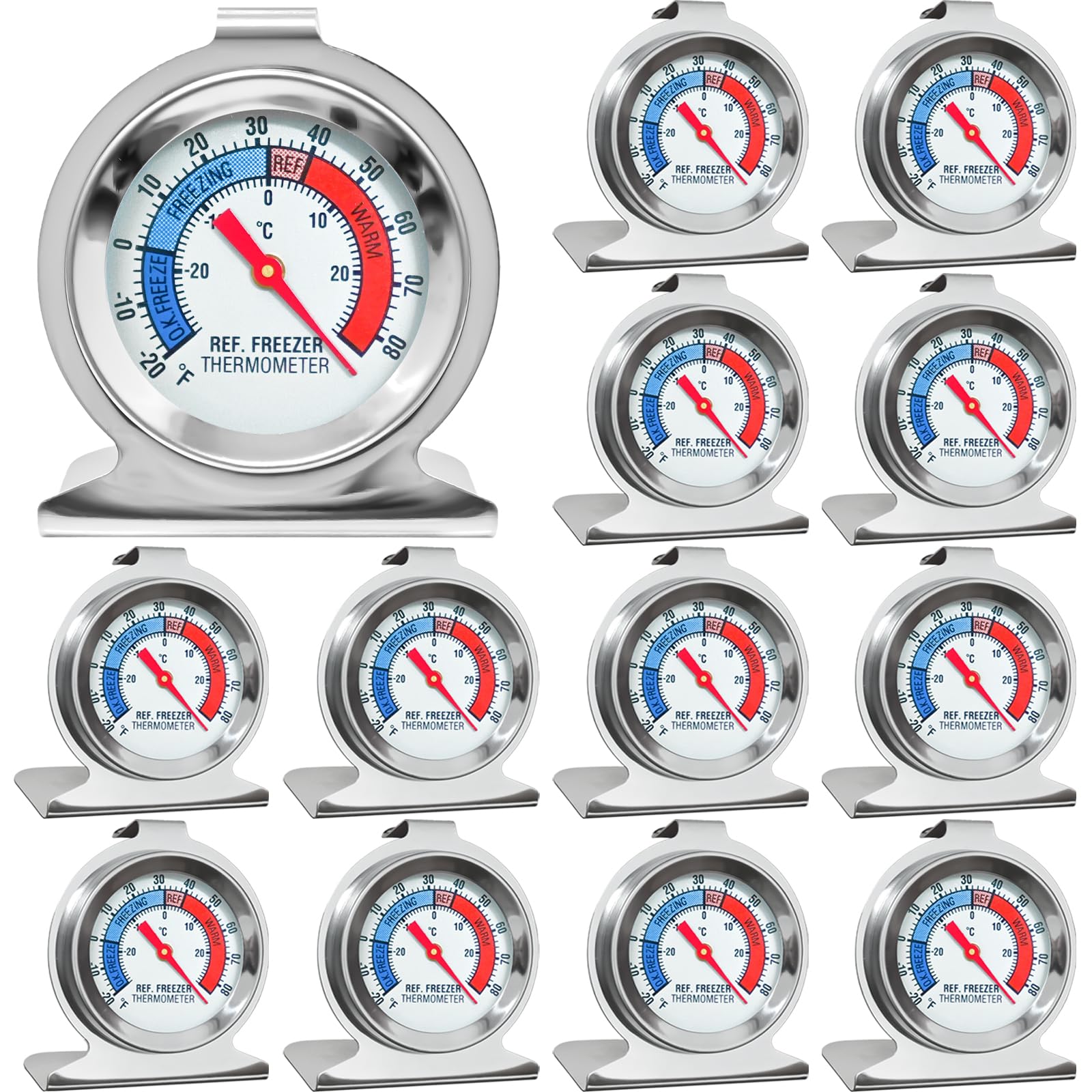 Paquete de 12 termómetros para refrigerador y congelador, esfera grande, termómetro de nevera con doble escala -30 ~ 30 °C/-20 ~ 26.7 °C para congelador y refrigerador